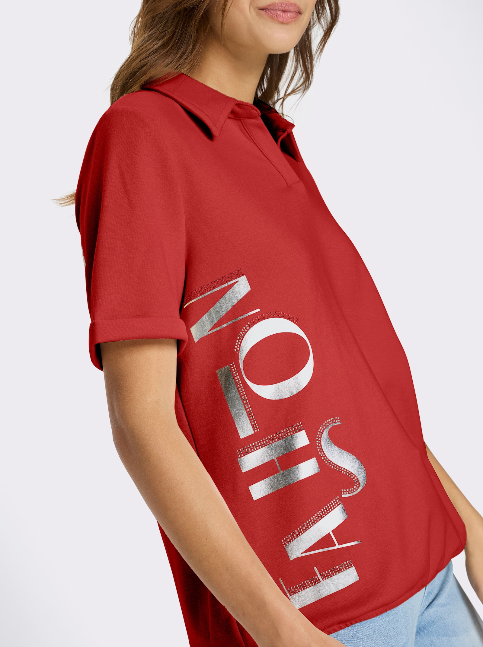 Sweatshirt mit Gummizug am Saum - rot