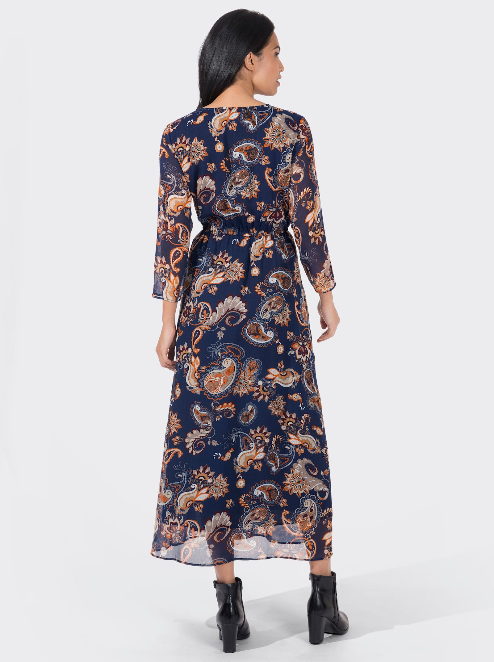Maxikleid aus Chiffon, mit Floral-Print - dunkelblau-gemustert