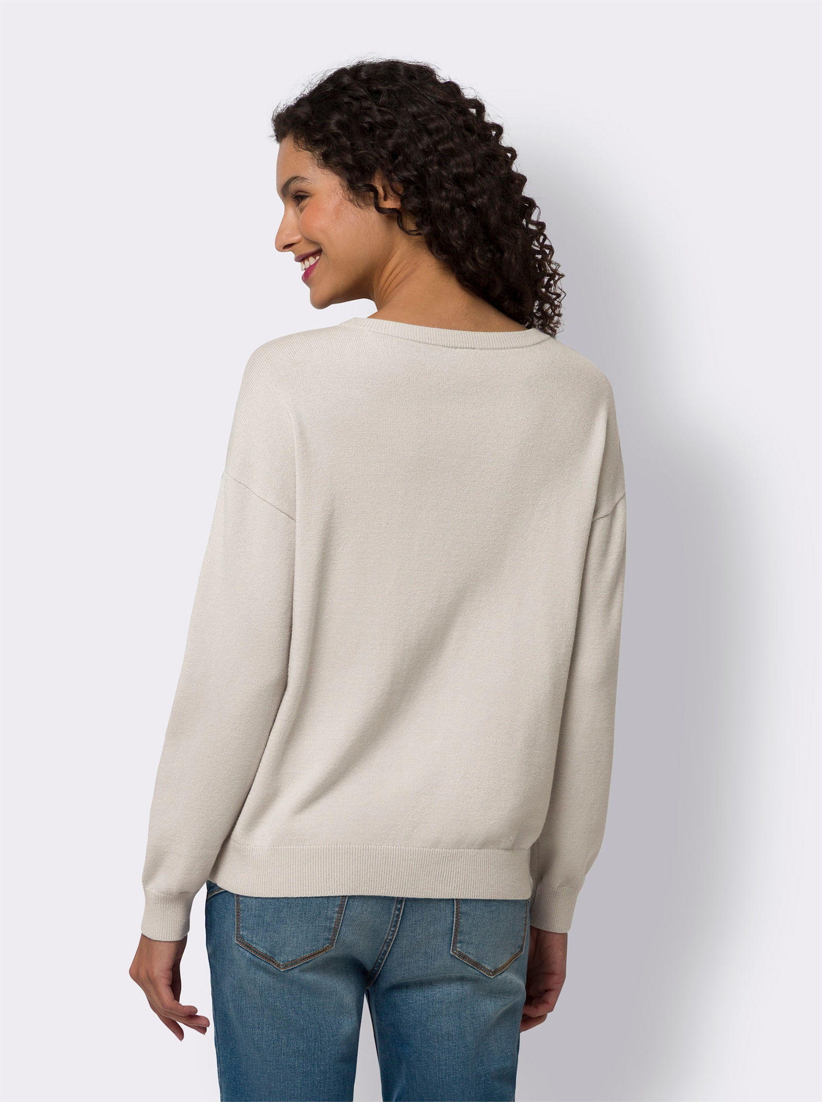 heine Pull en tricot fin avec broderie florale - gris clair-kaki à motifs