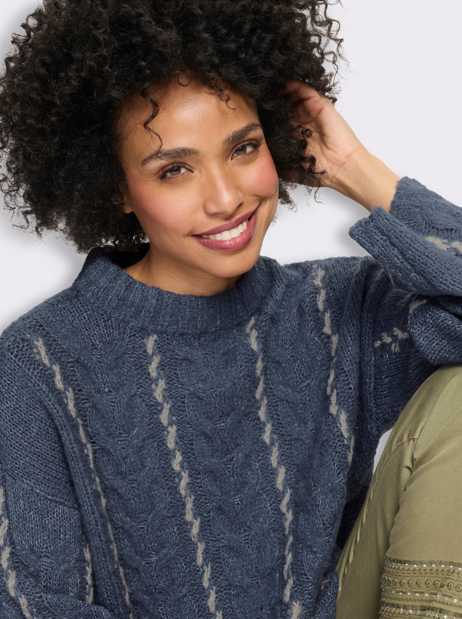 heine Strickpullover mit Zopfmuster - rauchblau