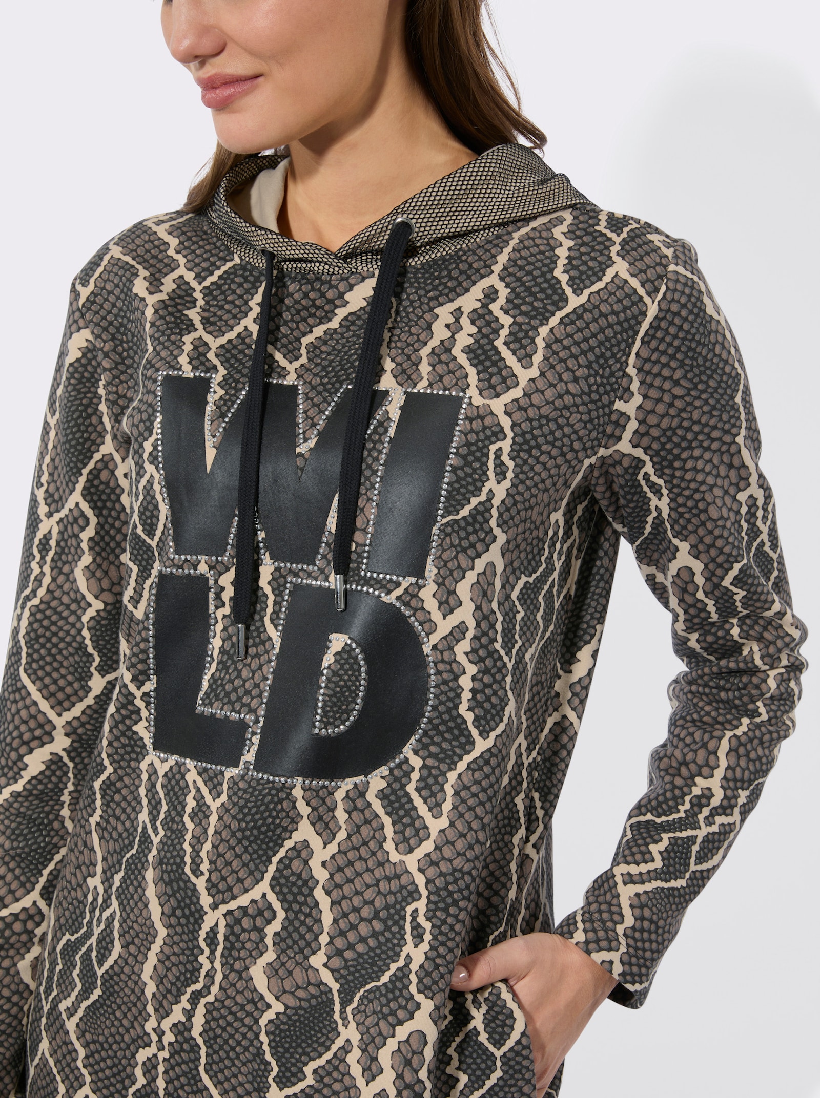 Druckkleid in Sweat-Qualität - schwarz-taupe-bedruckt