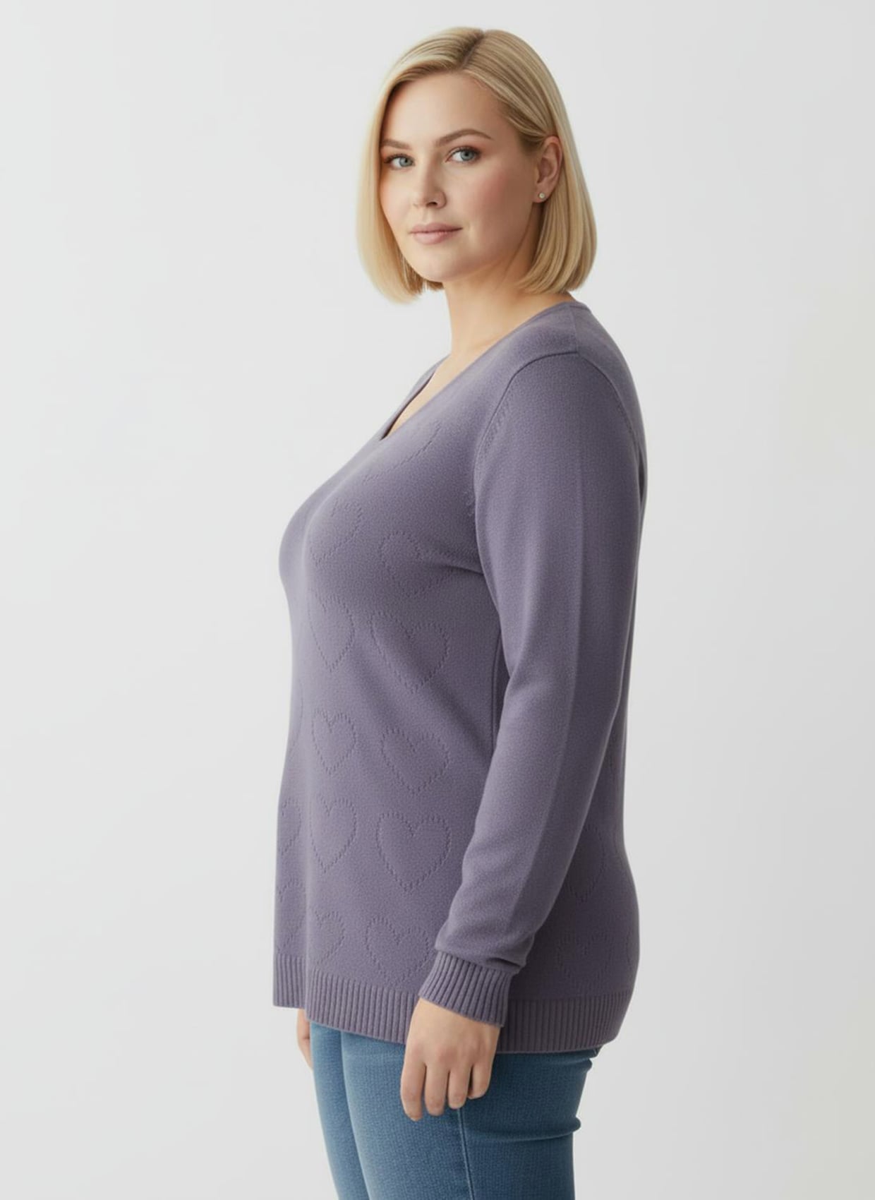 Longpullover mit Ajour-Herzchen - feige