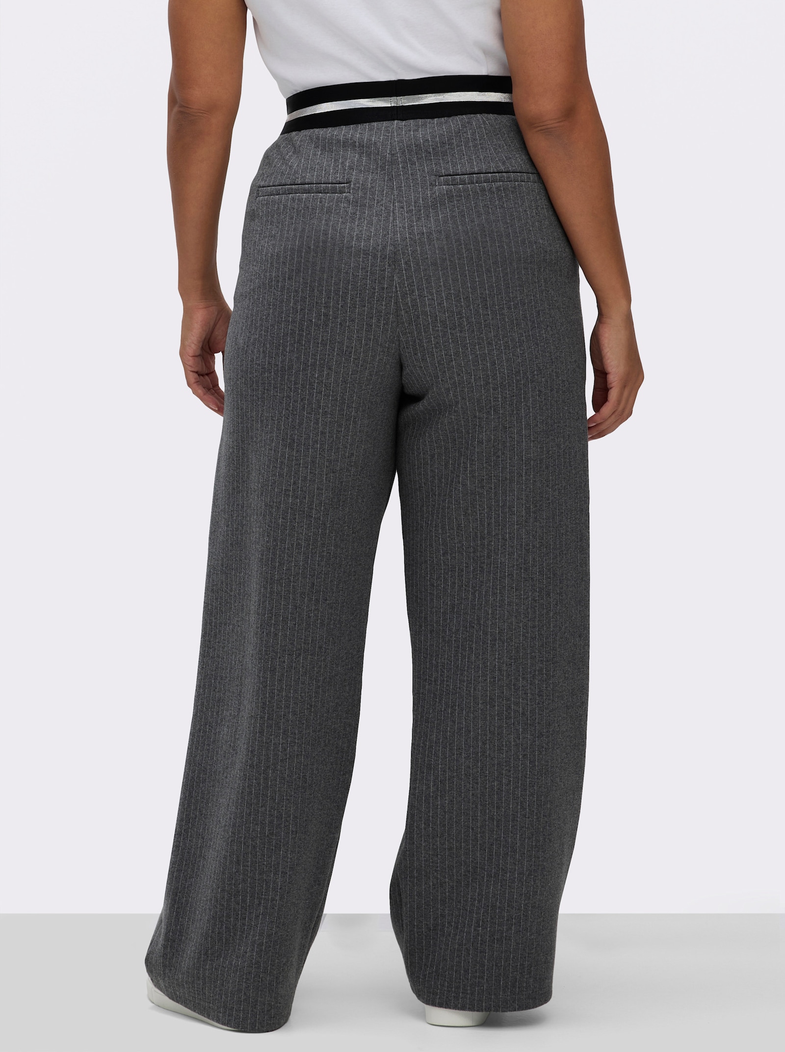 sheego Schlupfhose mit Nadelstreifen - graphit-ecru-gestreift