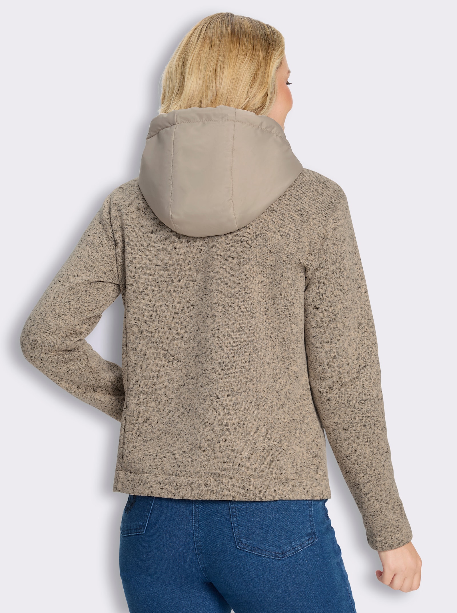 Strickfleecejacke mit gestepptem Web-Einsatz - beige-meliert