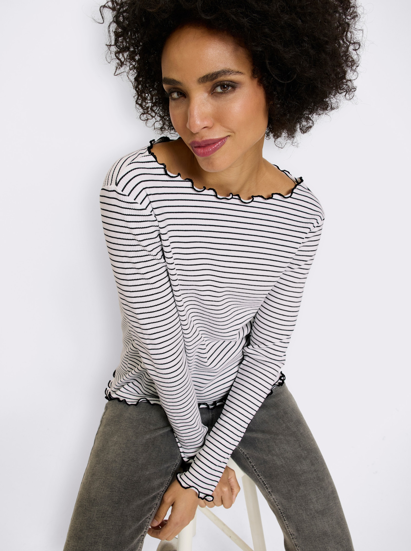 heine Rippshirt mit Ringelstreifen - ecru-marine-geringelt