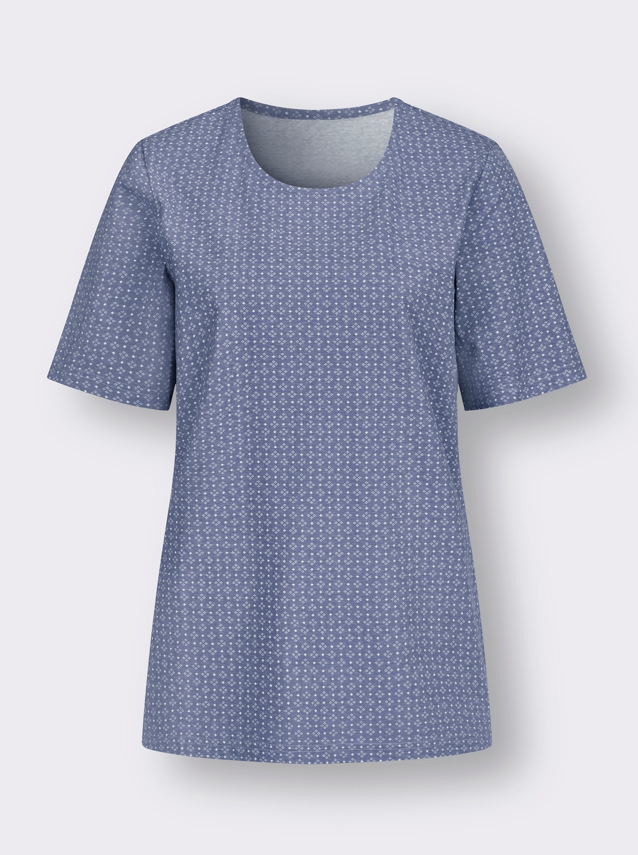 Rundhals-Shirt - taubenblau-weiß-bedruckt