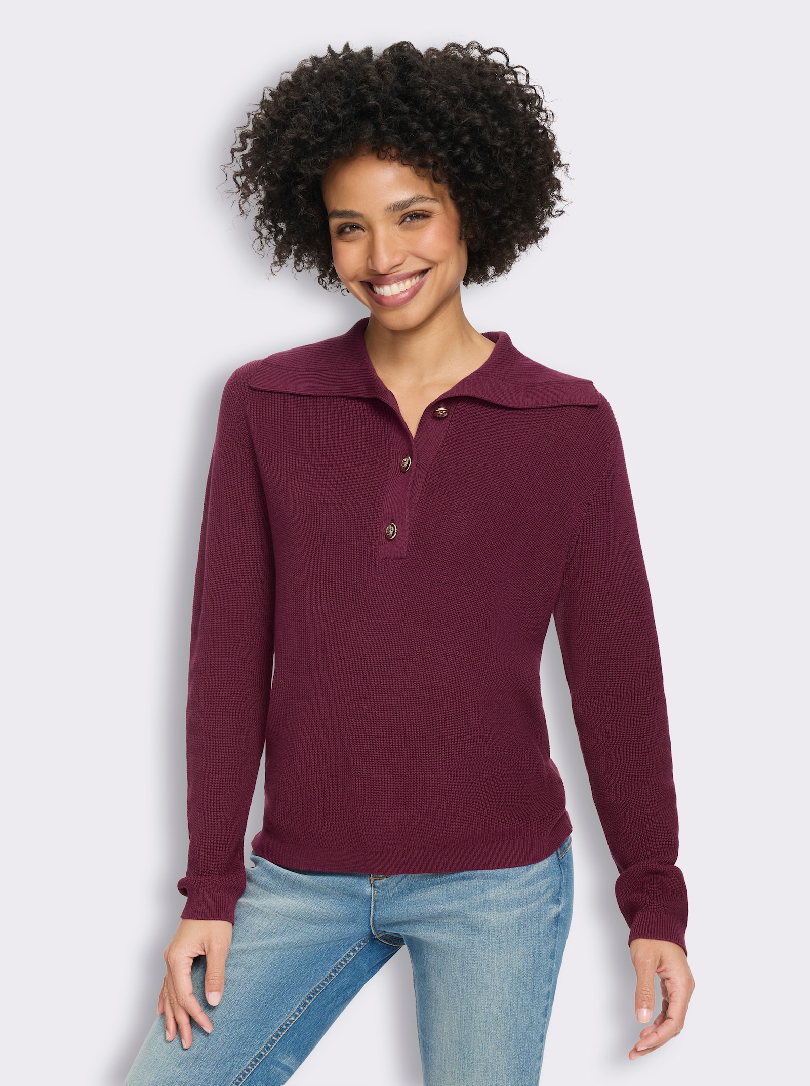 heine Langarm-Pullover mit Umlegekragen - bordeaux