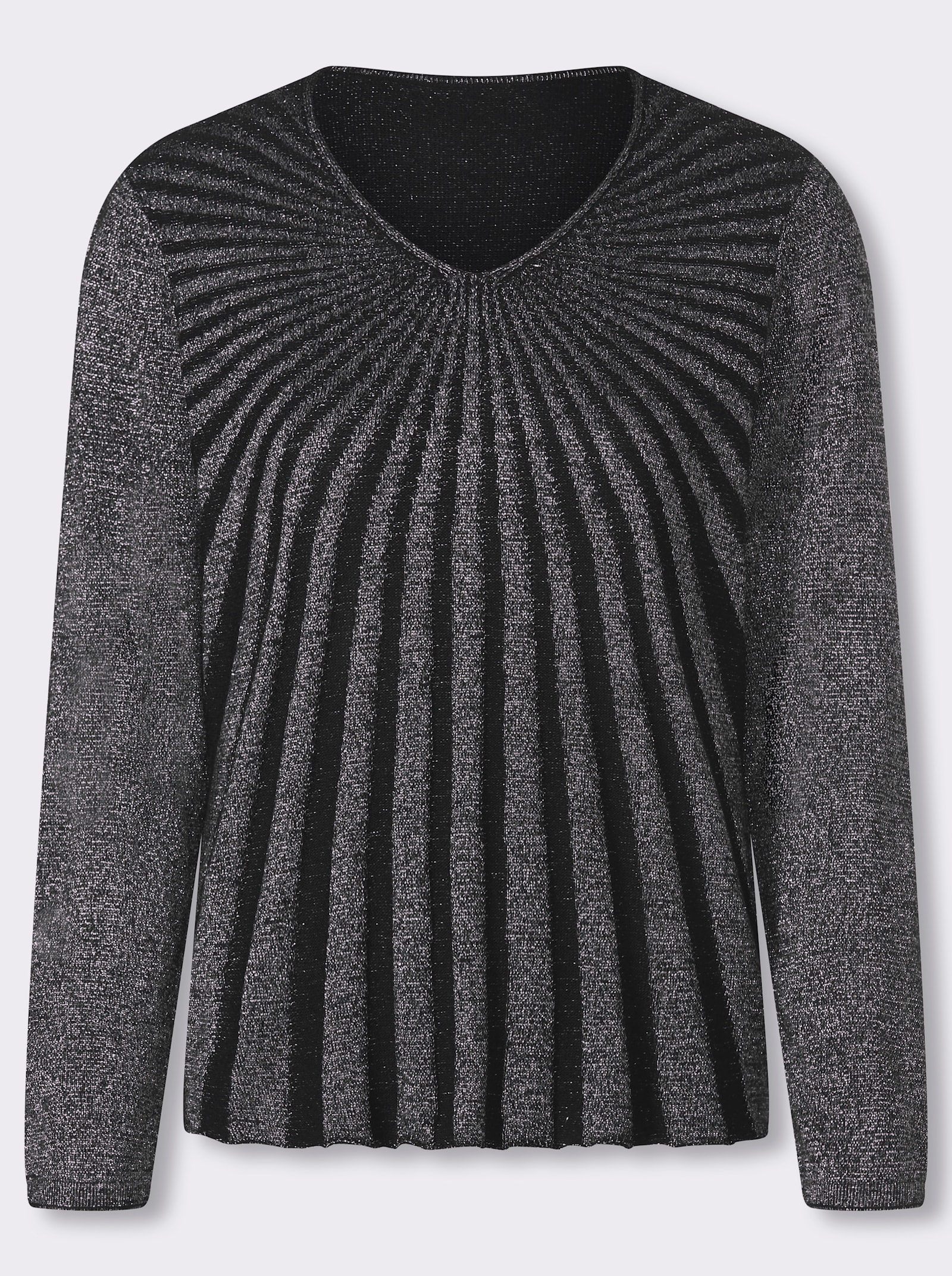 V-Ausschnitt-Pullover mit Glanzgarn - schwarz-silberfarben