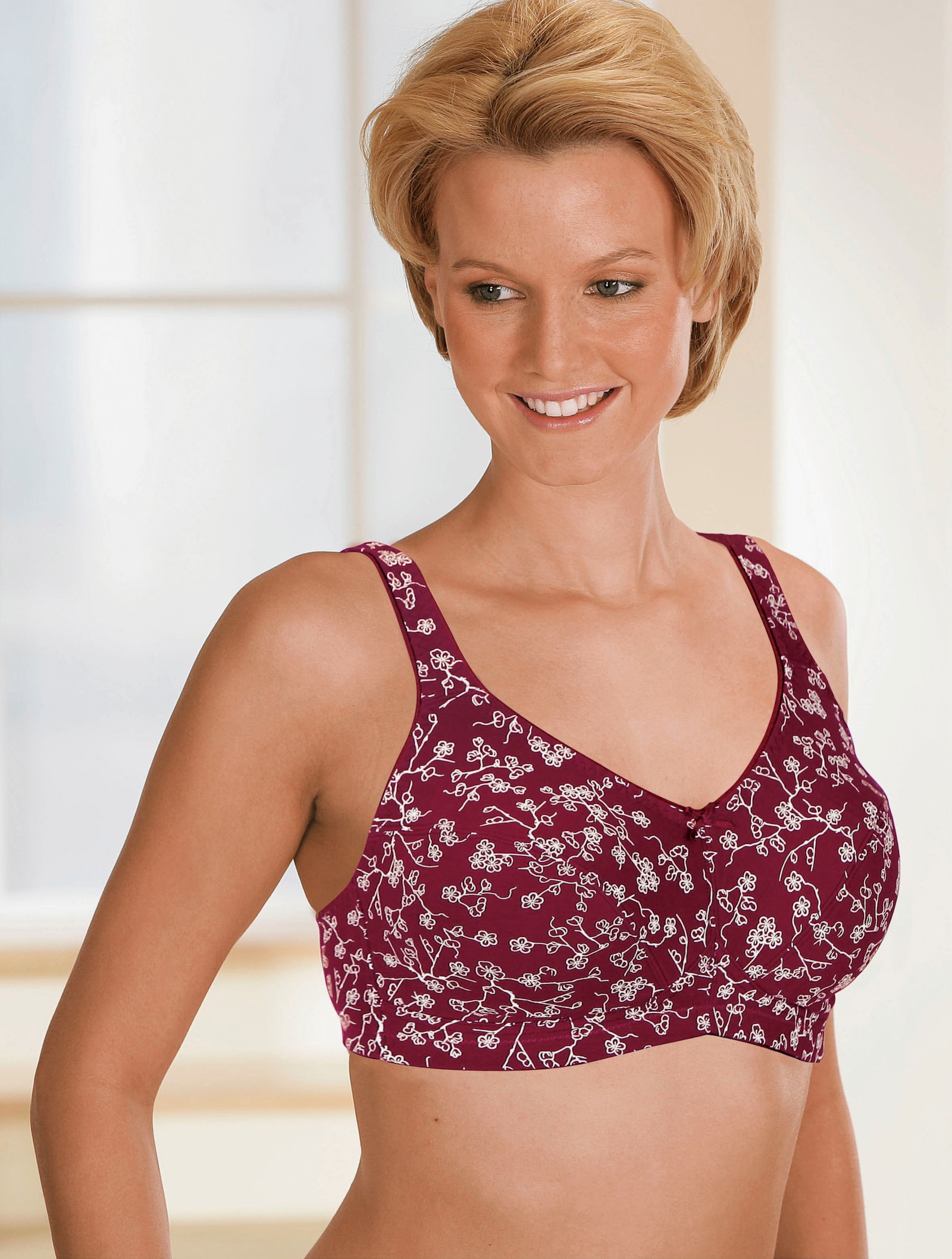 BH ohne Bügel mit gepolsterten Trägern, bedruckt - bordeaux-bedruckt