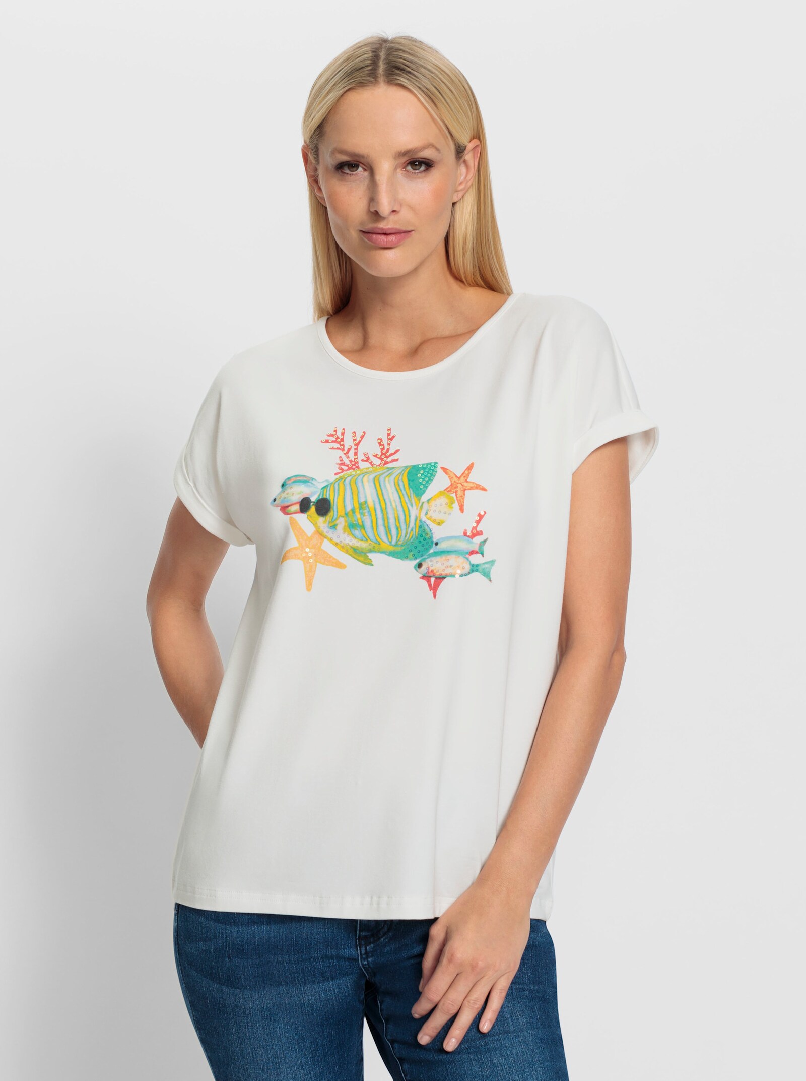 heine T-Shirt mit Pailetten - ecru