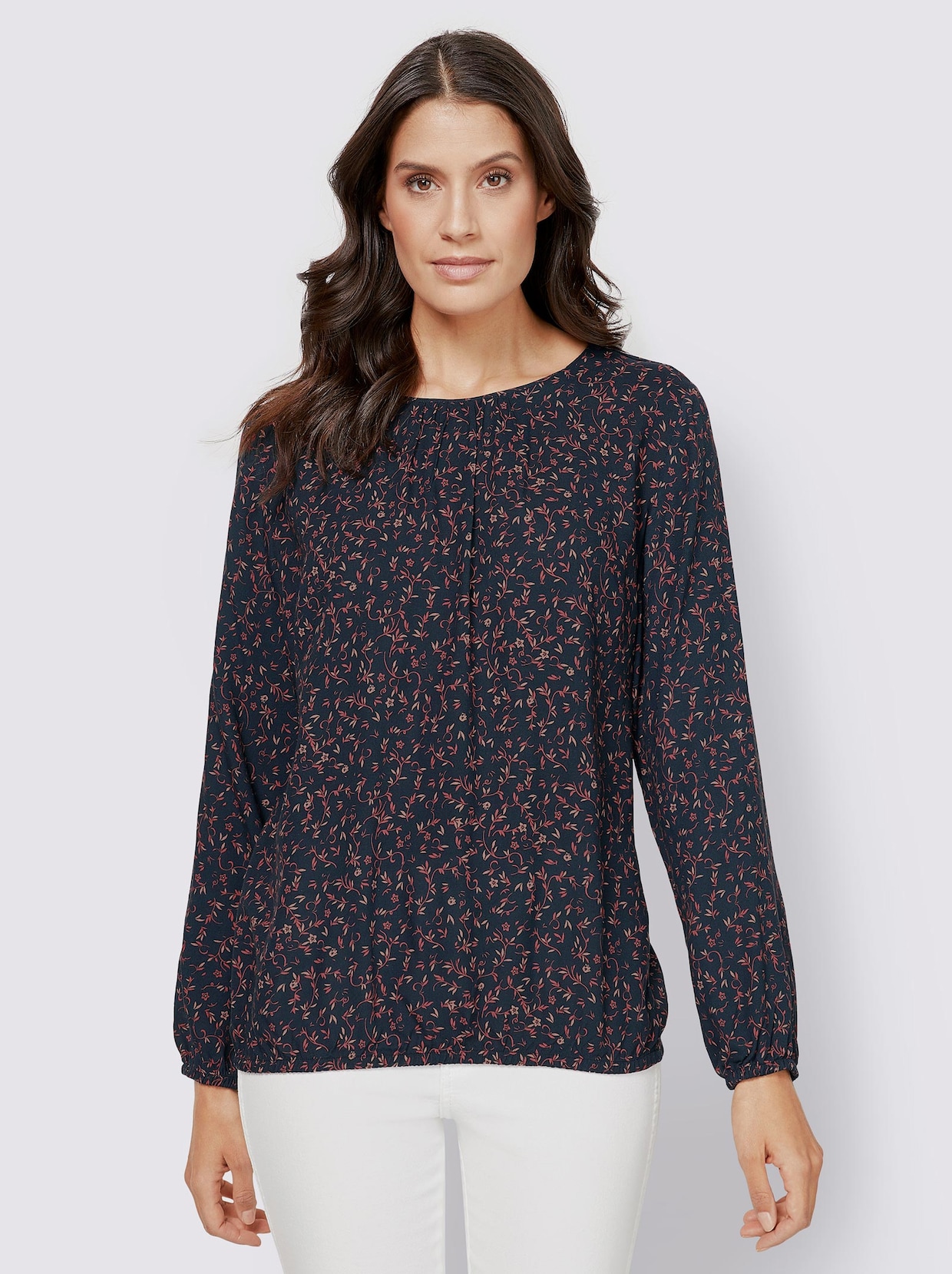 Comfortabele blouse - marine/rood geprint