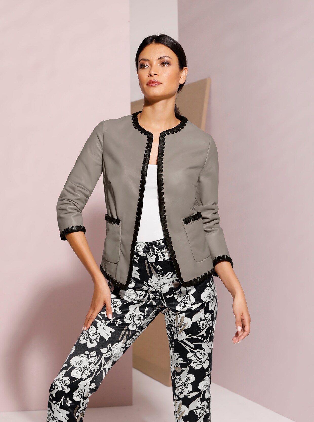 Creation L Premium Lammnappa-Lederblazer - sesam-schwarz