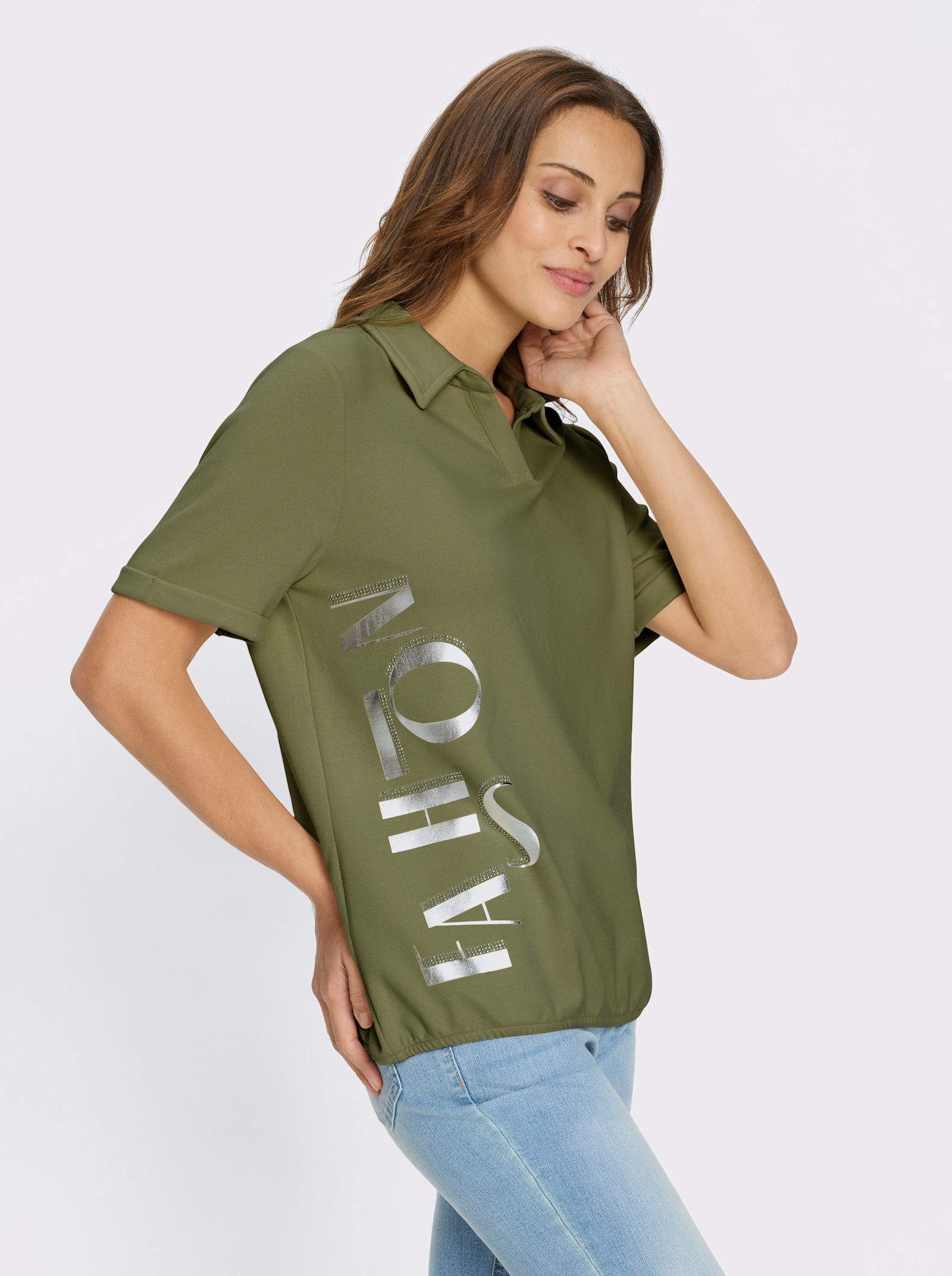 Sweatshirt mit Gummizug am Saum - oliv