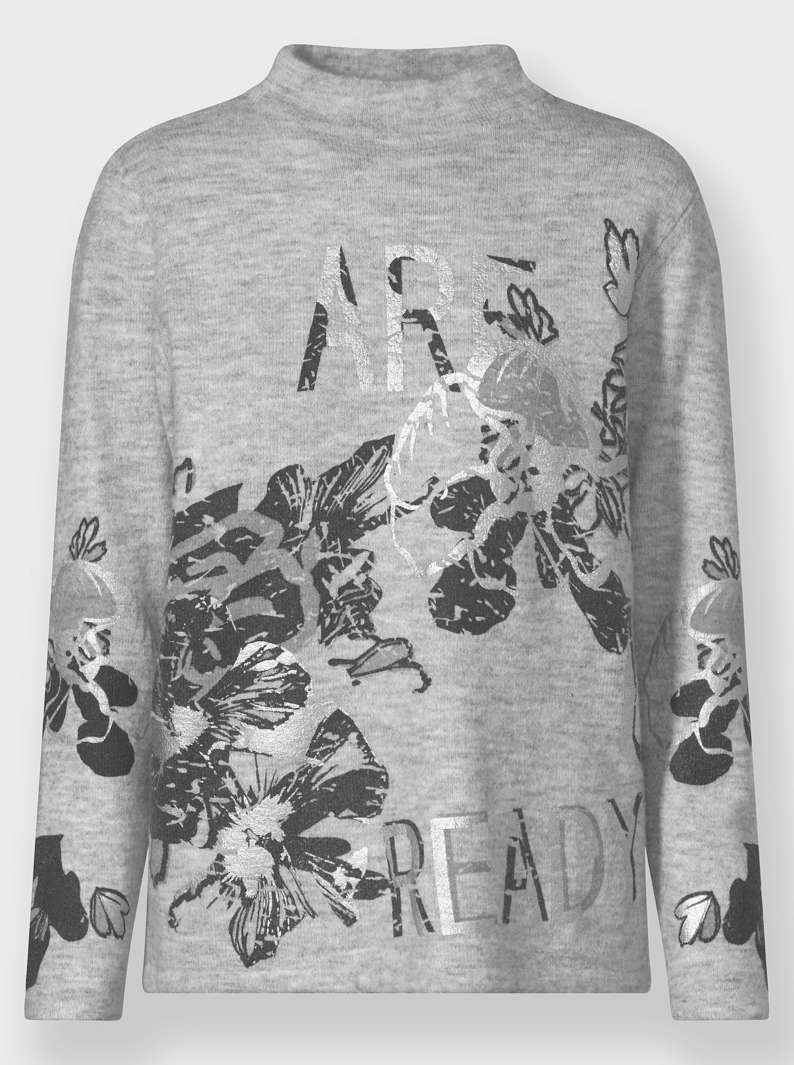 heine Strickpullover mit Kelchkragen - hellgrau-bedruckt