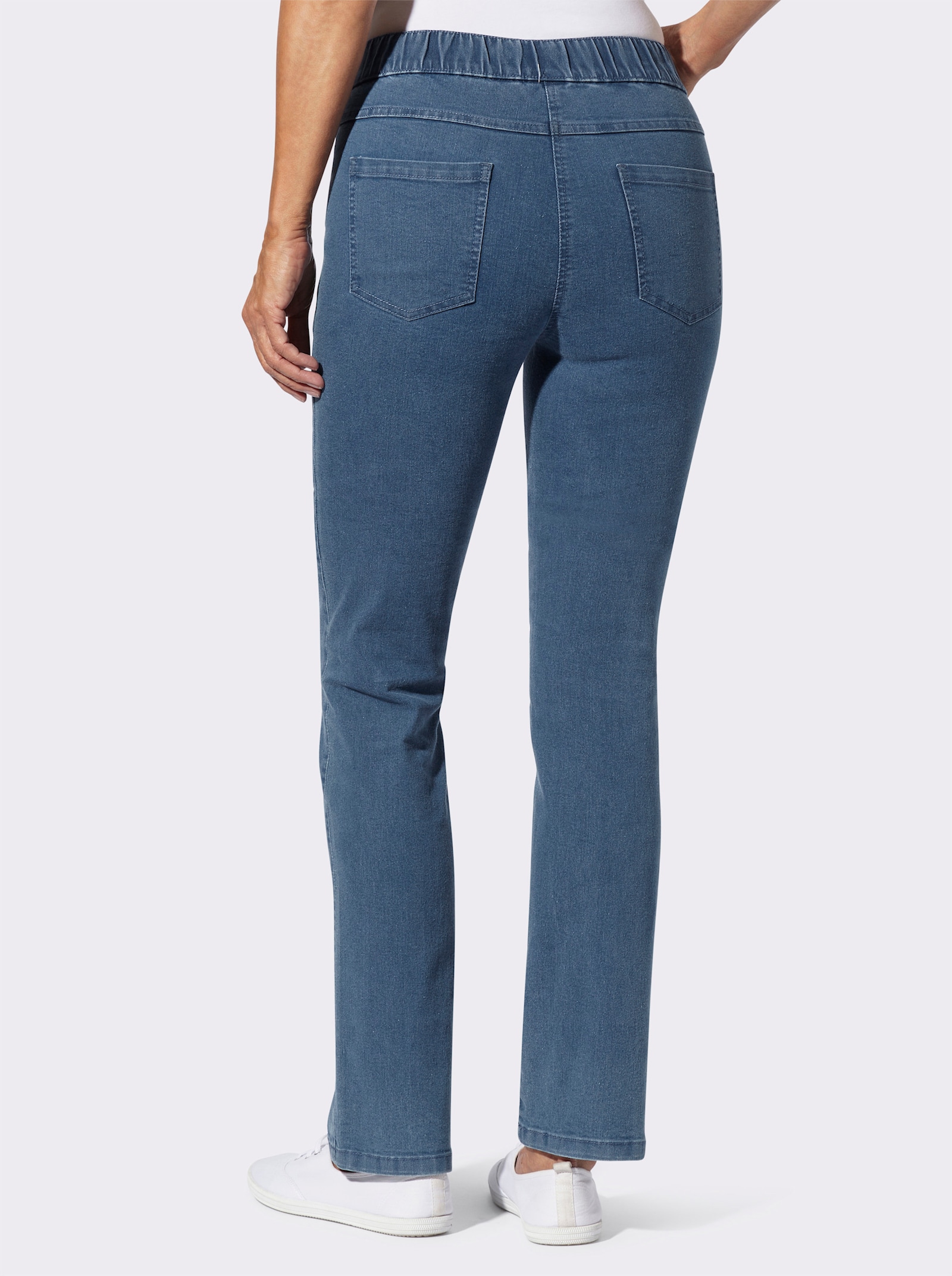 Gerade Jeans mit v-förmiger Passe vorne - blue-bleached