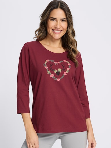 3/4-Arm-Shirt mit platziertem Druck - dunkelrot-flamingo