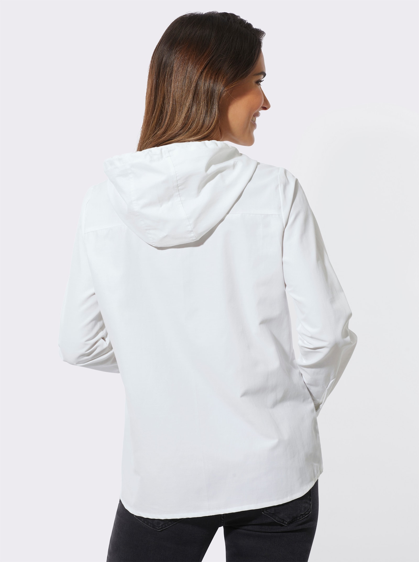 Langarmbluse mit Kapuze - ecru