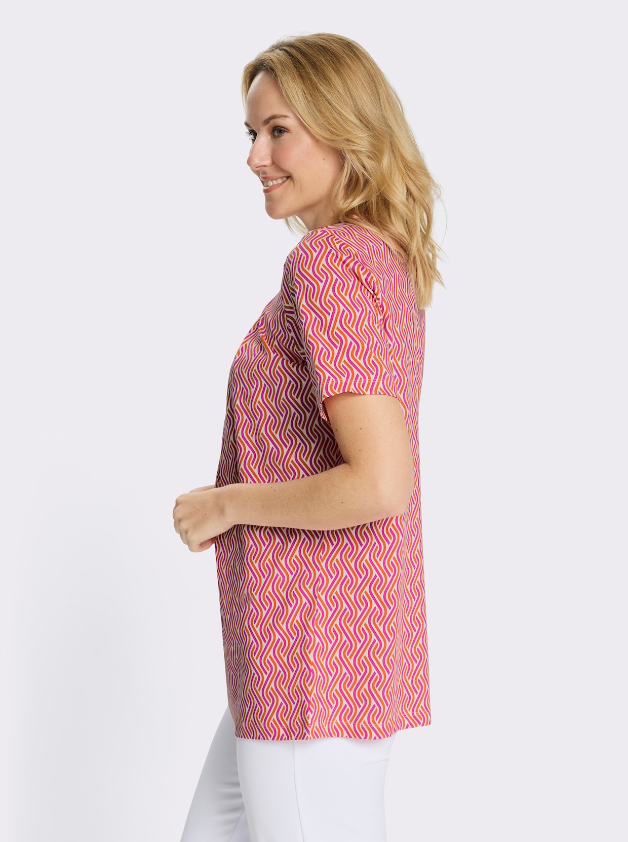 Longshirt in A-Linie - fuchsia-orange-bedruckt