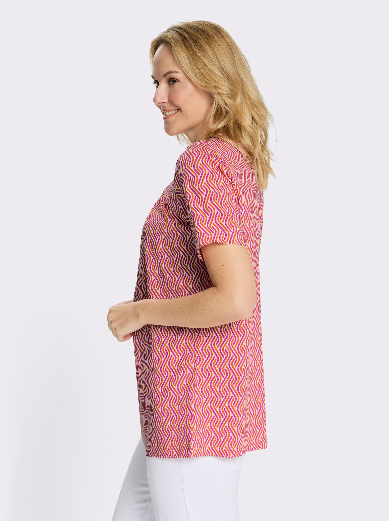 Longshirt in A-Linie - fuchsia-orange-bedruckt