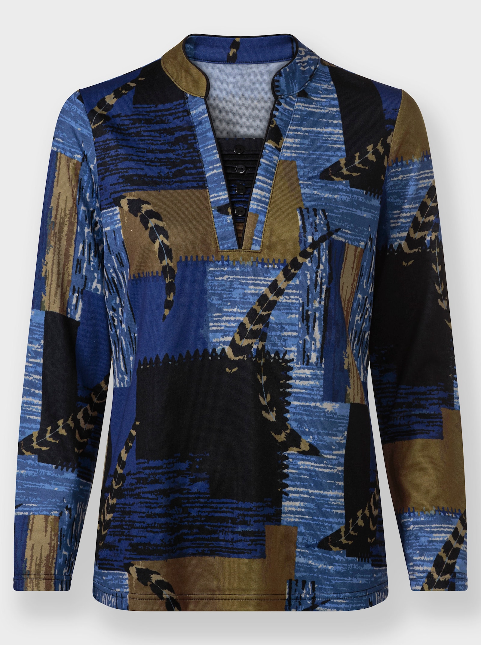 2-in-1-shirt met opstaande kraag - koningsblauw/zwart bedrukt