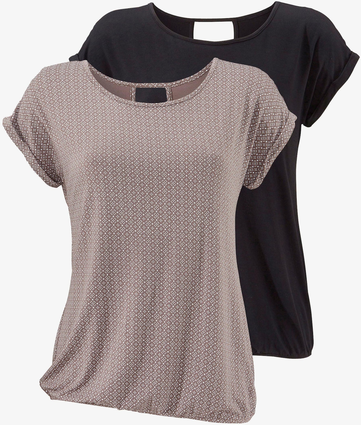 LASCANA Shirt met korte mouwen - taupe gedessineerd, zwart