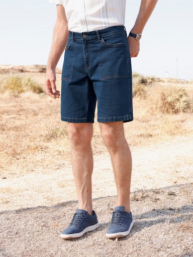 Jeansbermudas mit Kontrastnähten - blue-stone-washed