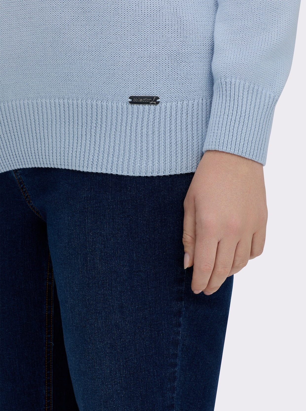 V-Ausschnitt-Pullover mit Baumwolle - eisblau