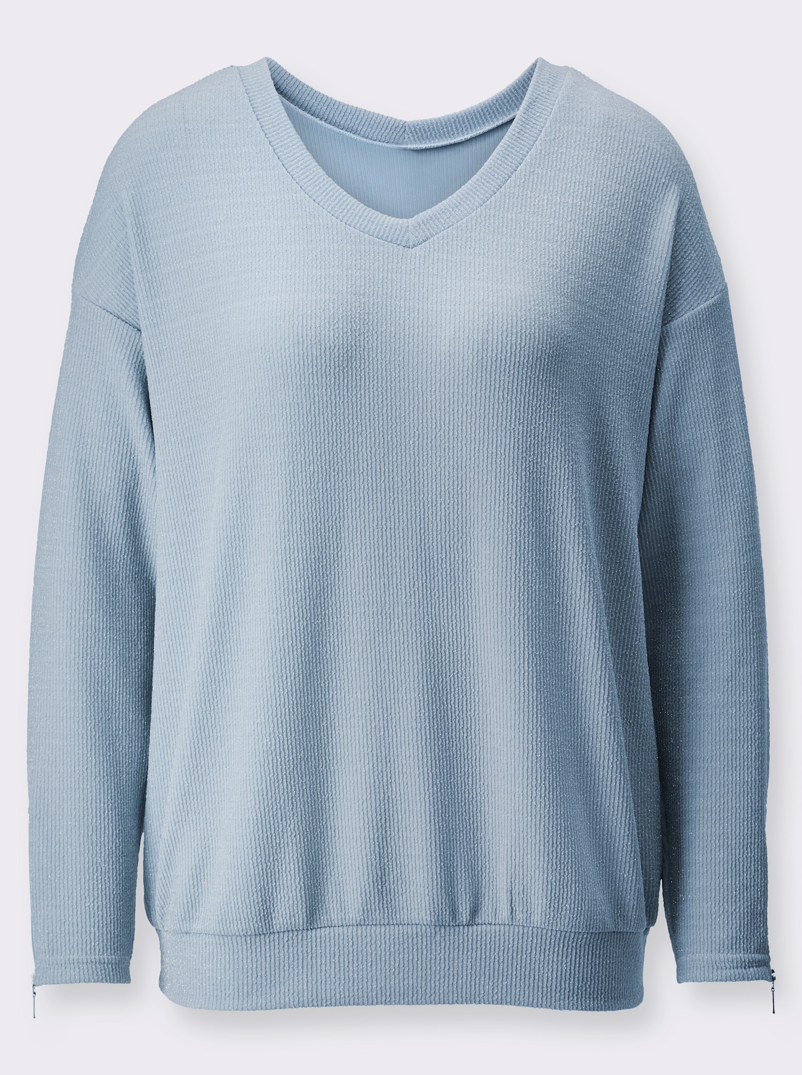 Rippshirt in Metallic-Optik - hellblau-silberfarben