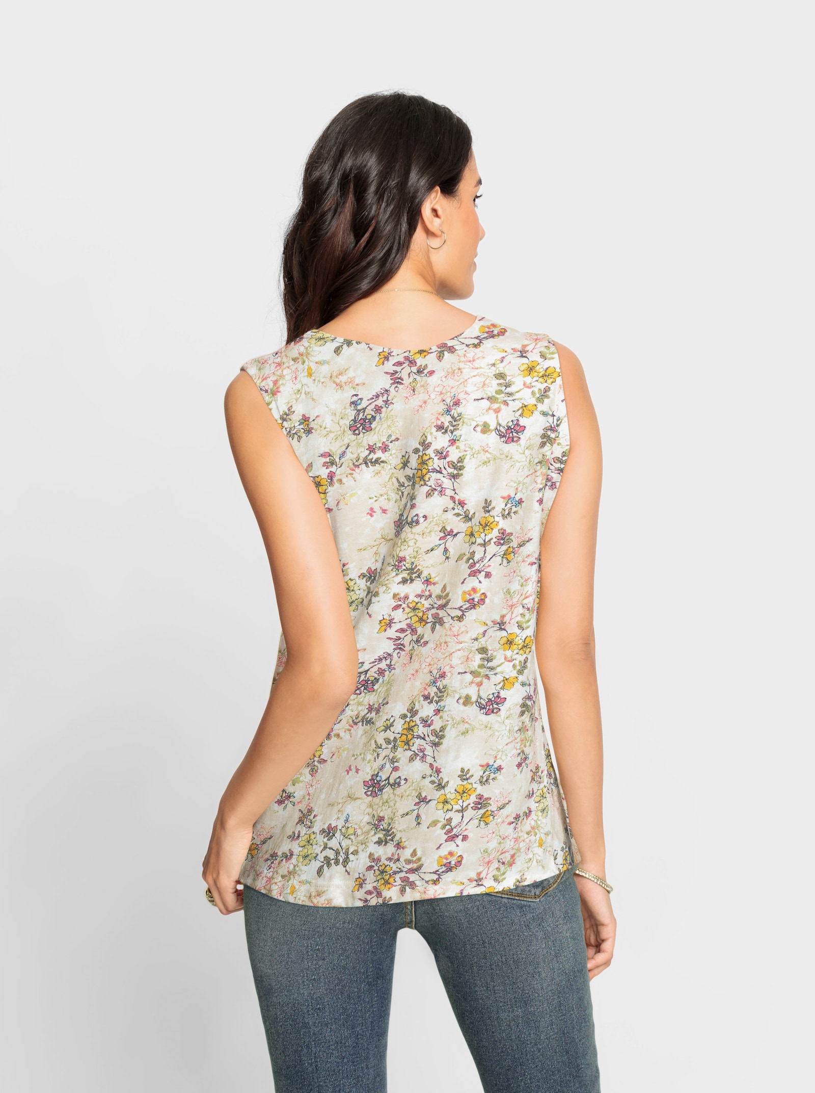 Shirttop met vierkante hals - champagne geprint