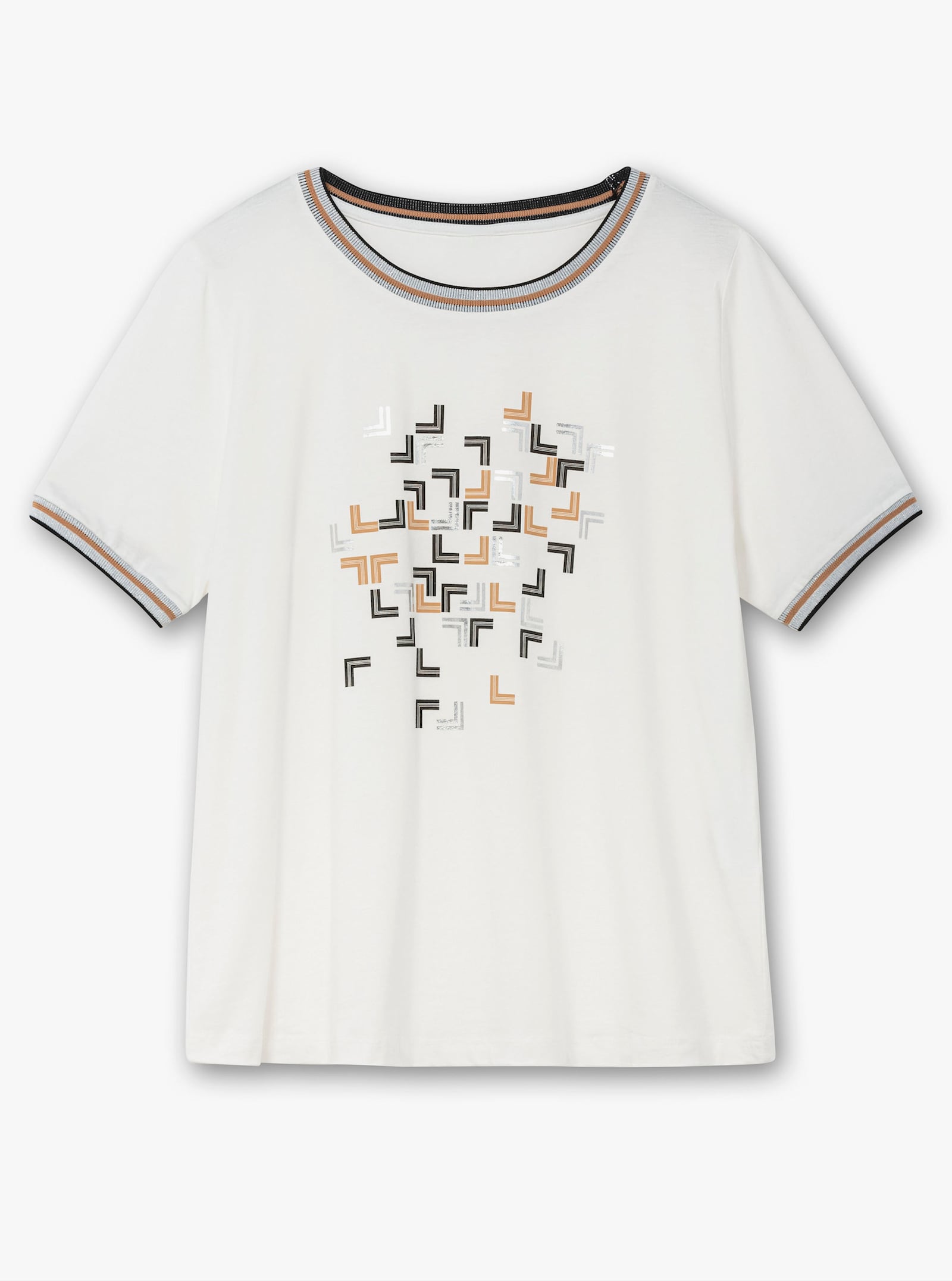 Rundhalsshirt mit Glanz- und Glitzer-Akzenten - ecru-bedruckt