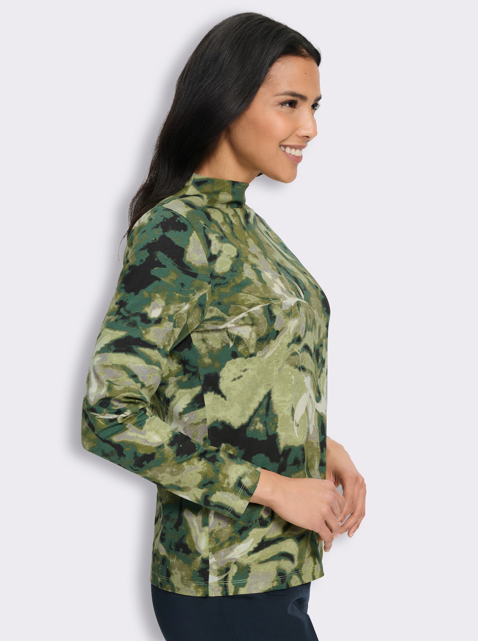 Langarmshirt mit Kelchkragen - lindgrün-moos-bedruckt