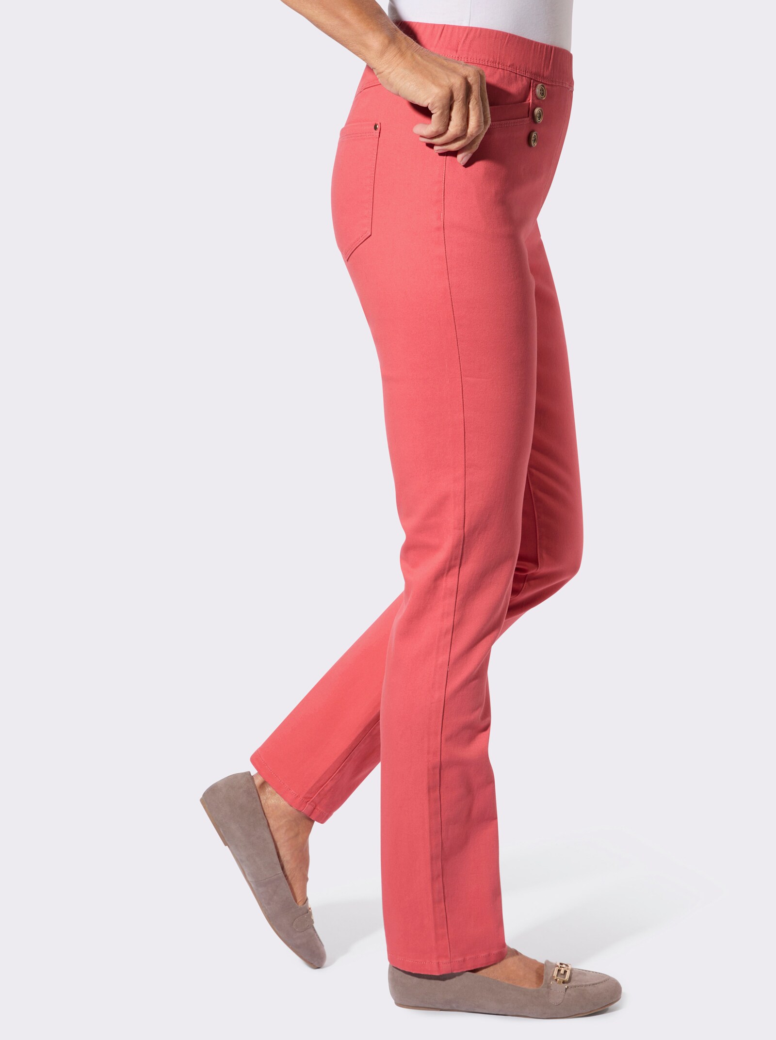 Schlupfjeans mit Schmuckknöpfen - grapefruit