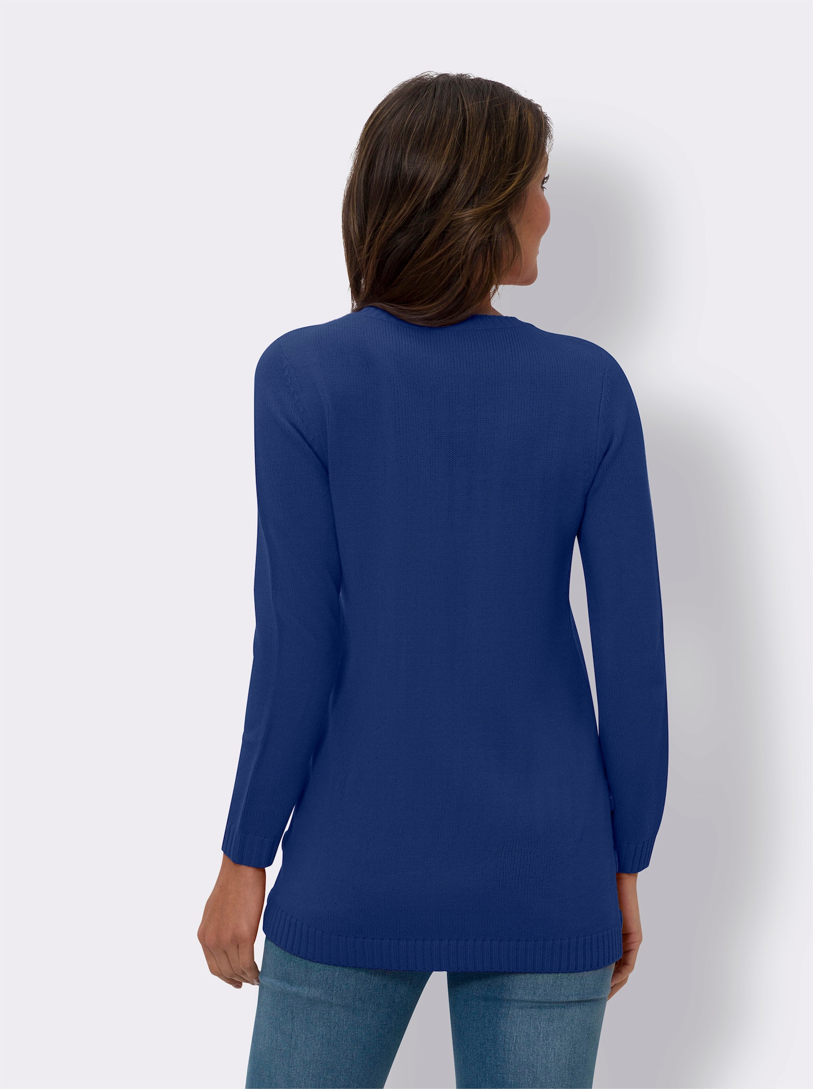 Longpullover mit Seitenschlitzen - royalblau