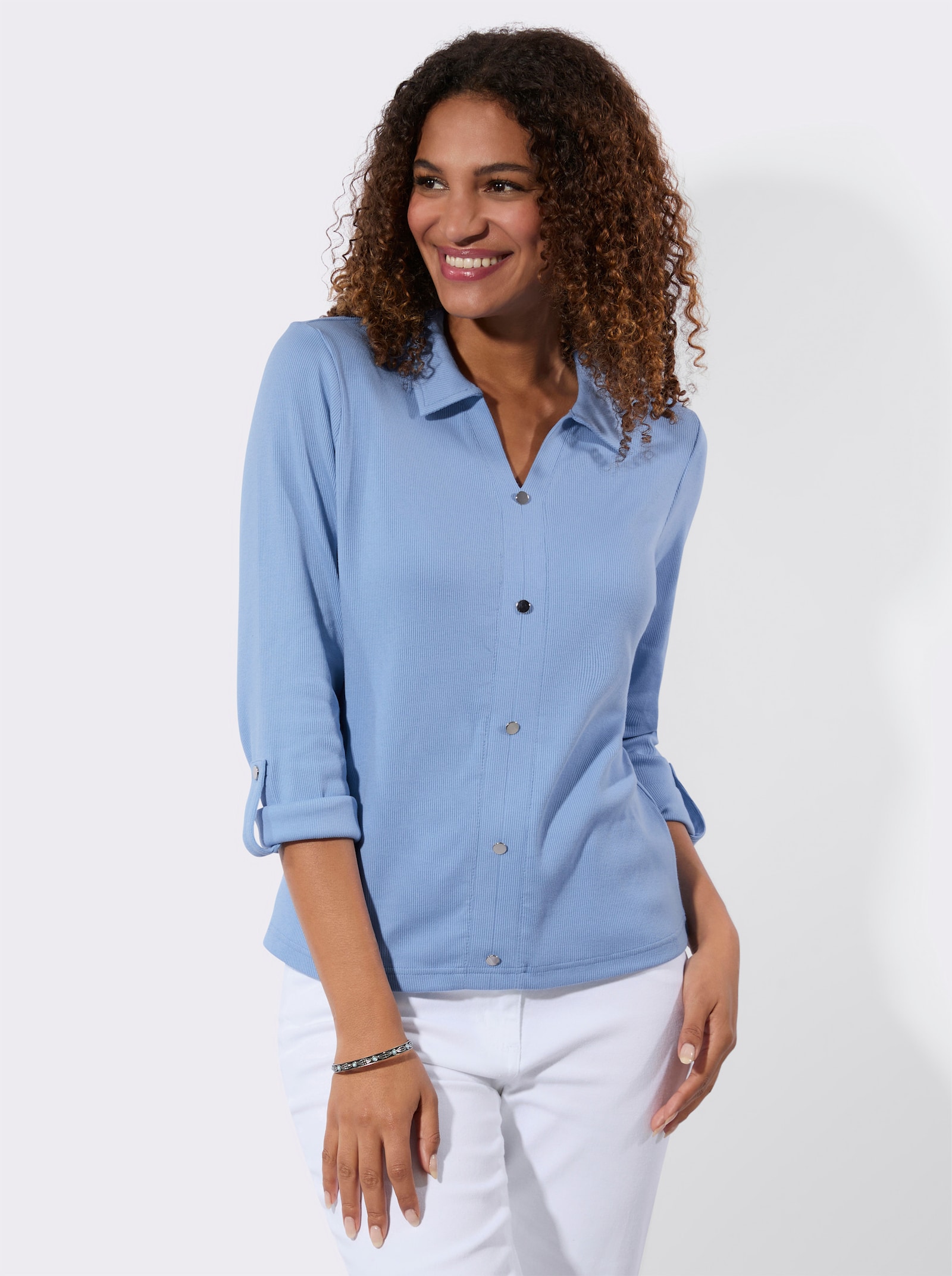 Poloshirt mir Zierknopfleiste - himmelblau