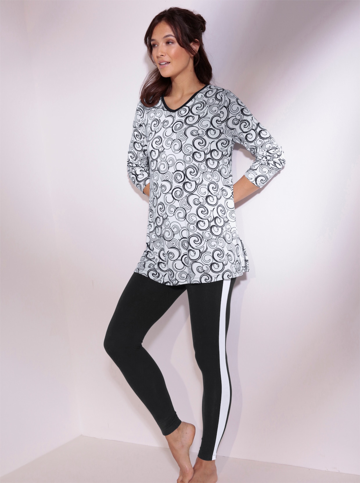 Creation L Premium Modal-Schlafanzug - weiß-schwarz-bedruckt
