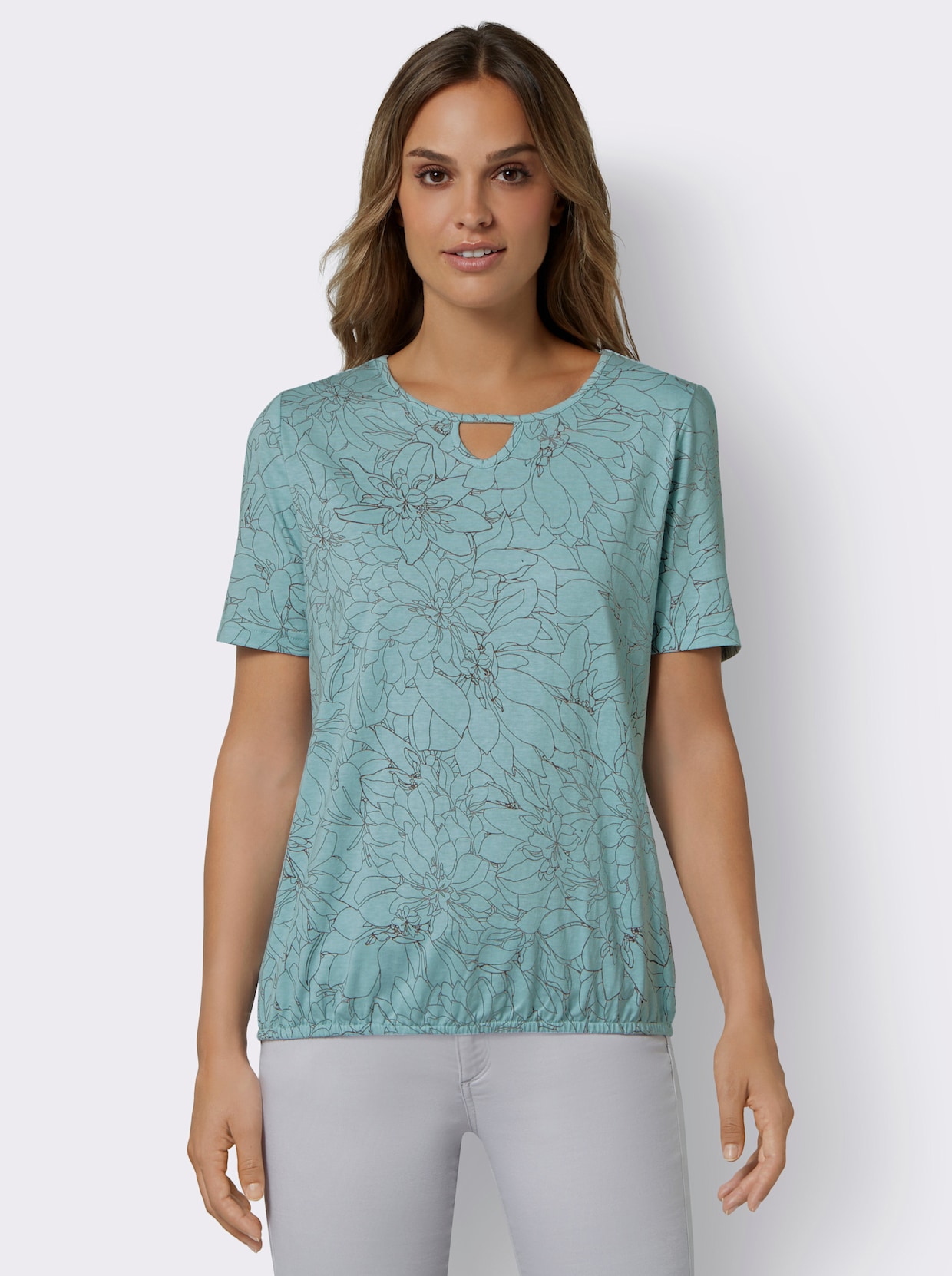 Kurzarm-Shirt - mint-graphit-bedruckt