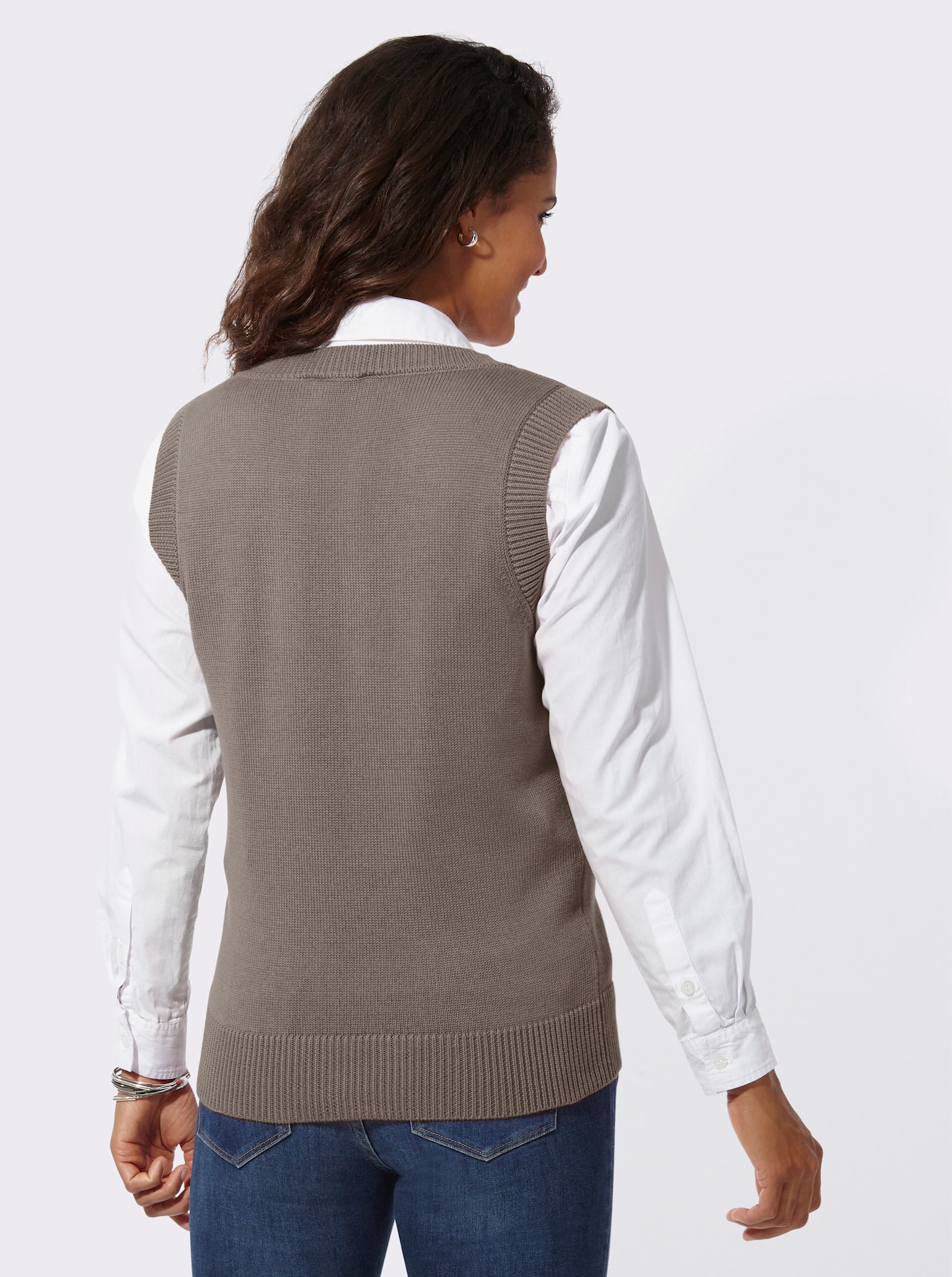 Pullunder mit Ripp-Abschlüssen - taupe-meliert