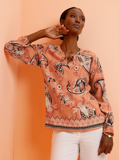 Druckbluse mit Bordürendruck - papaya-schwarz-bedruckt
