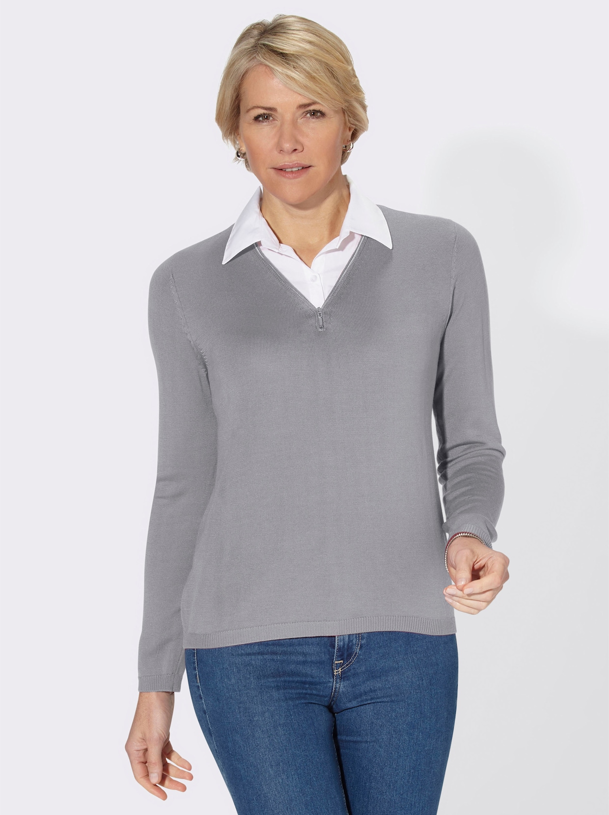 2-in-1-Pullover - steingrau