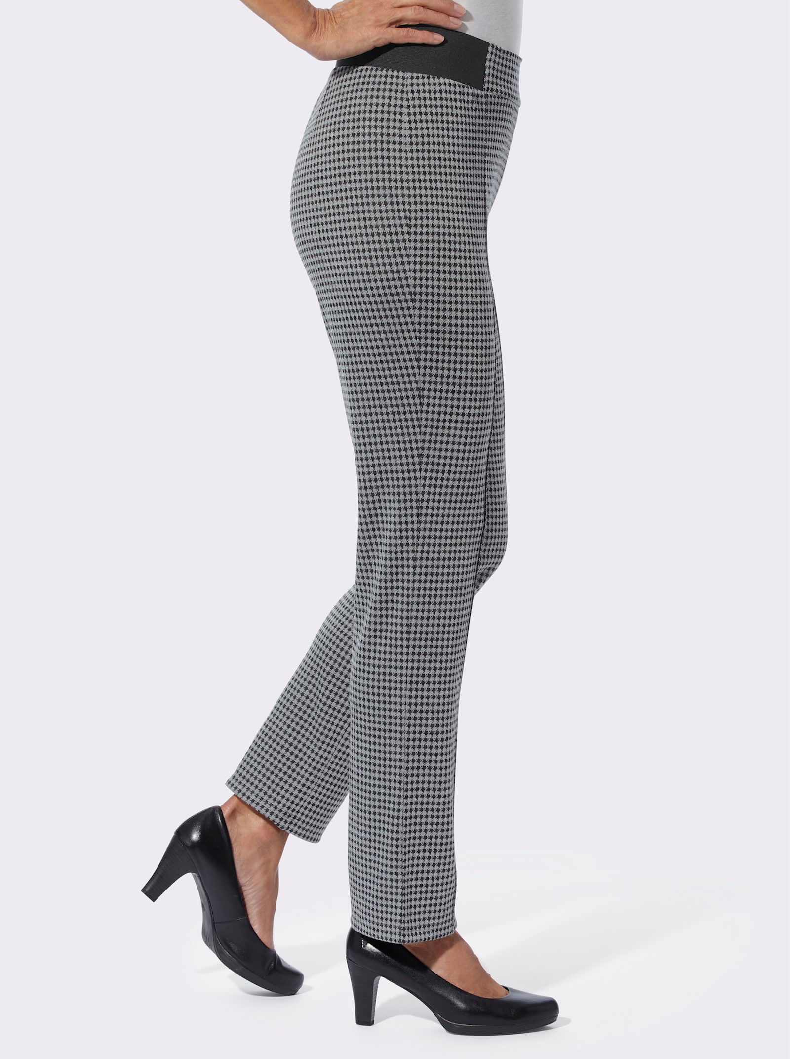 Jerseyhose in unterschiedlichen Dessins - schwarz-steingrau Pepita