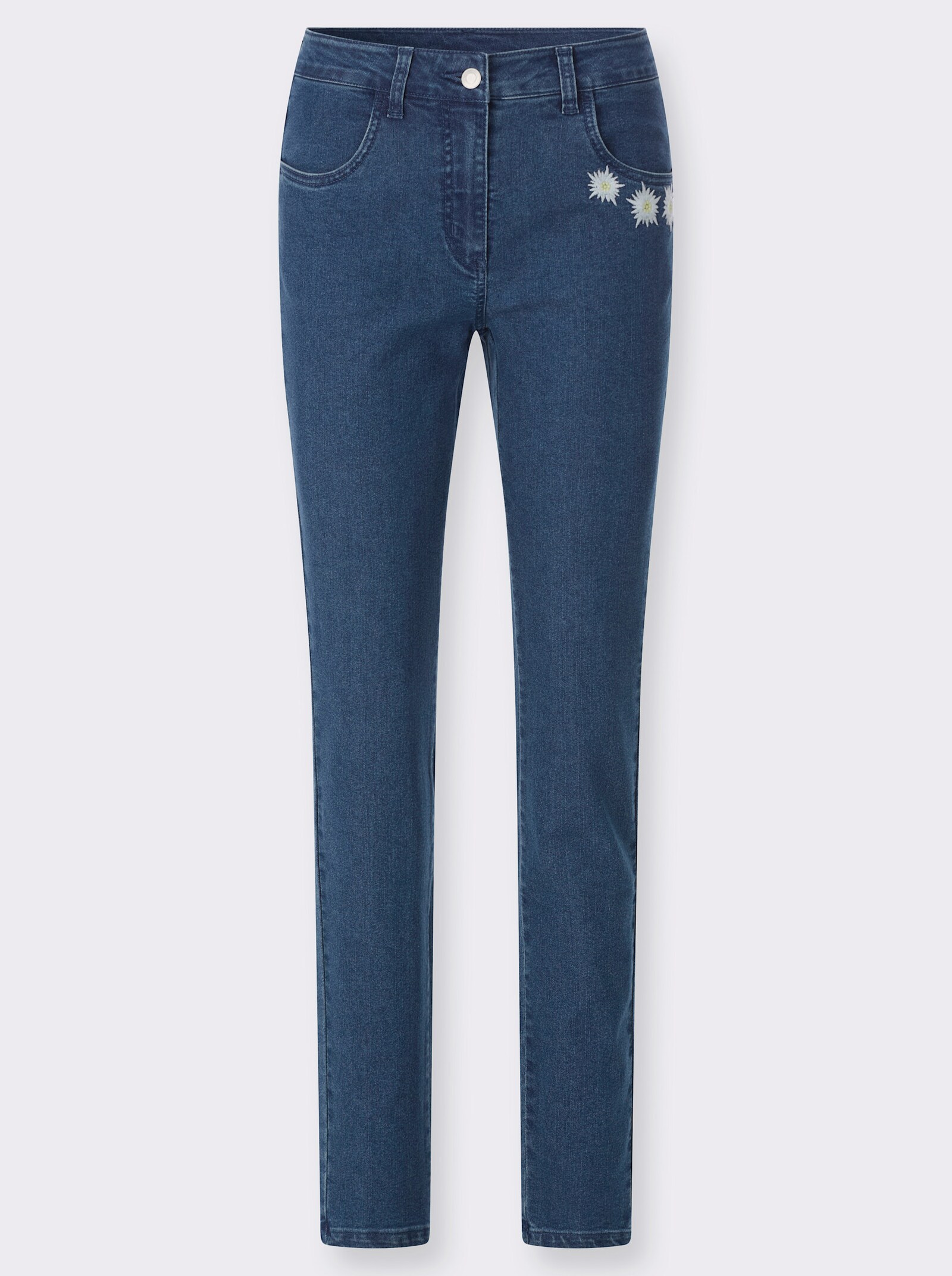 Trachtenjeans mit Edelweiß-Stickerei - blue-stone-washed