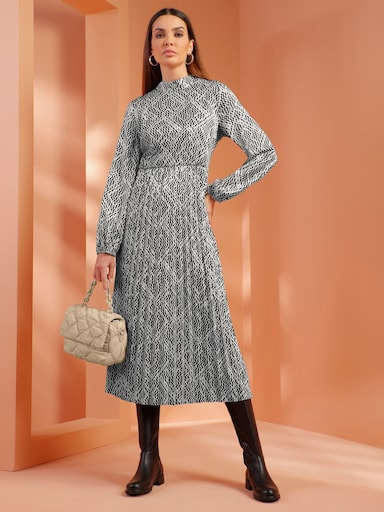 heine Druckkleid mit Grafik-Dessin - schwarz-champagner-bedruckt