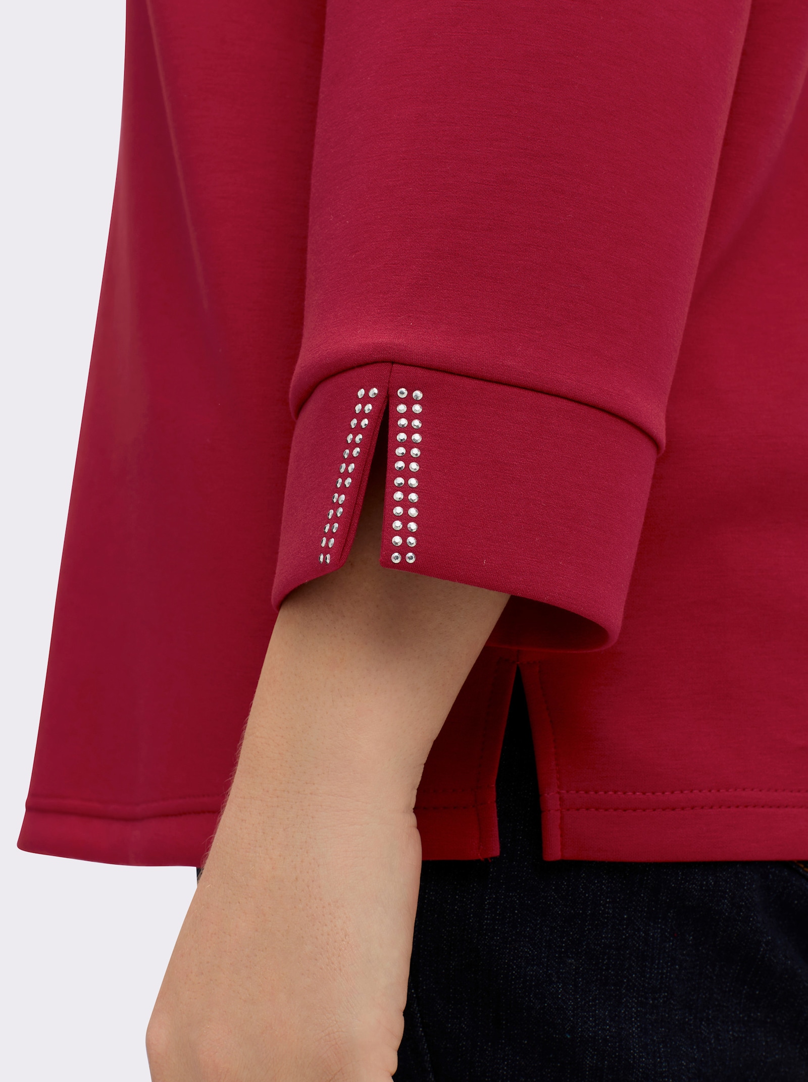 sheego Sweatshirt mit Glitzerdetails - kirsche