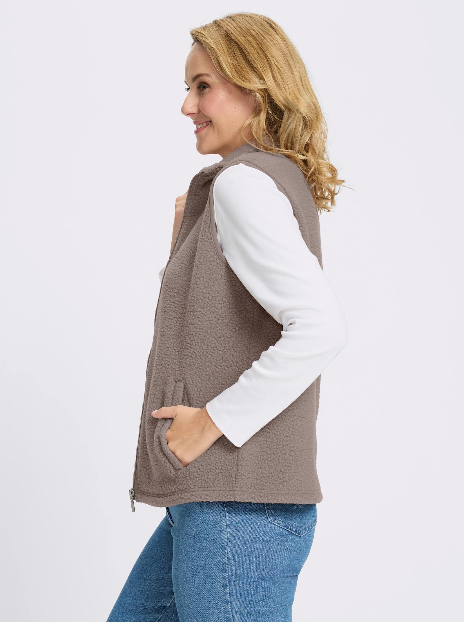Fleeceweste mit Stehkragen - taupe