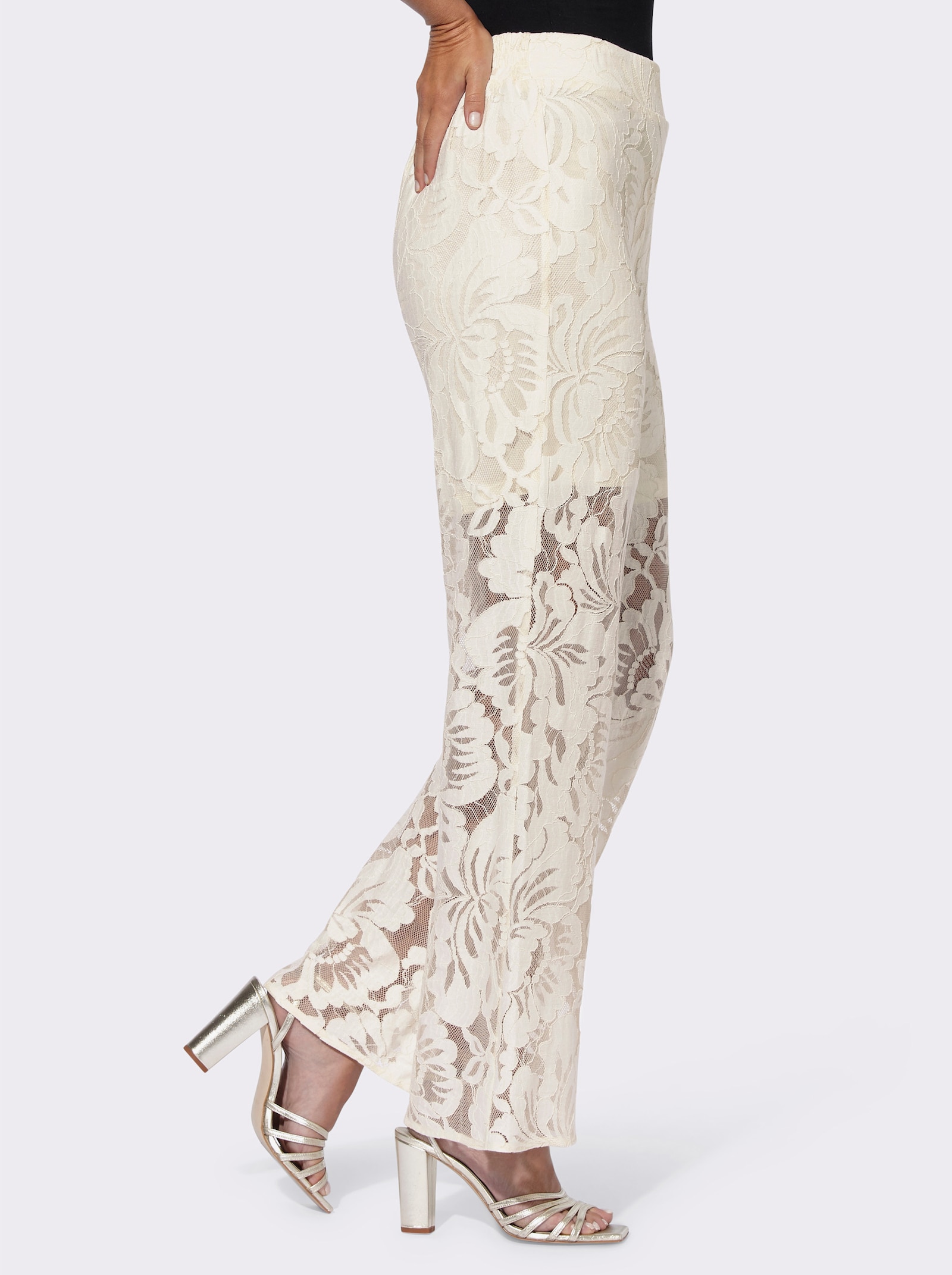 heine Palazzobroek van luxueus kant - champagne