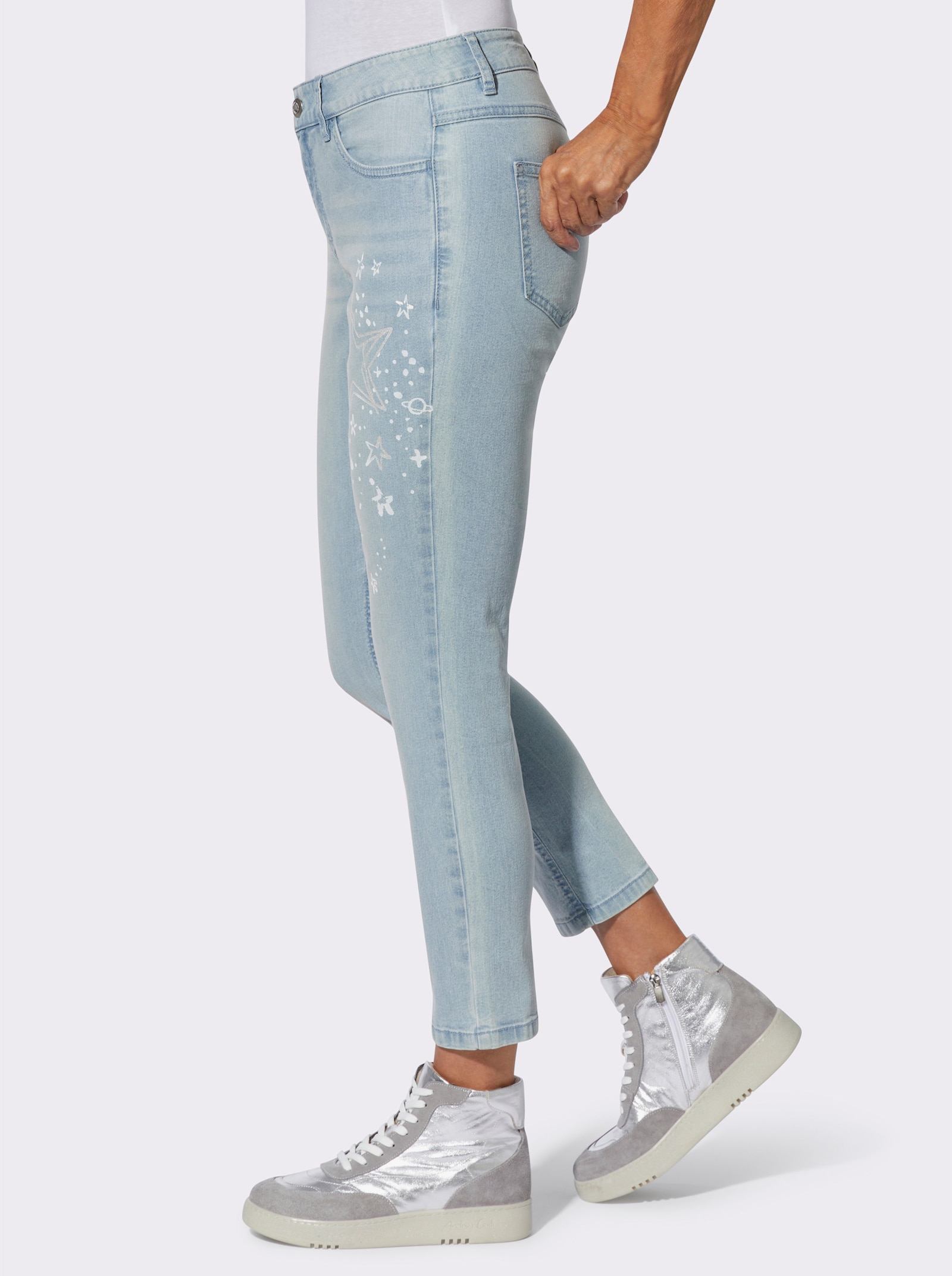 7/8-Jeans mit Sternen-Print - blue-bleached