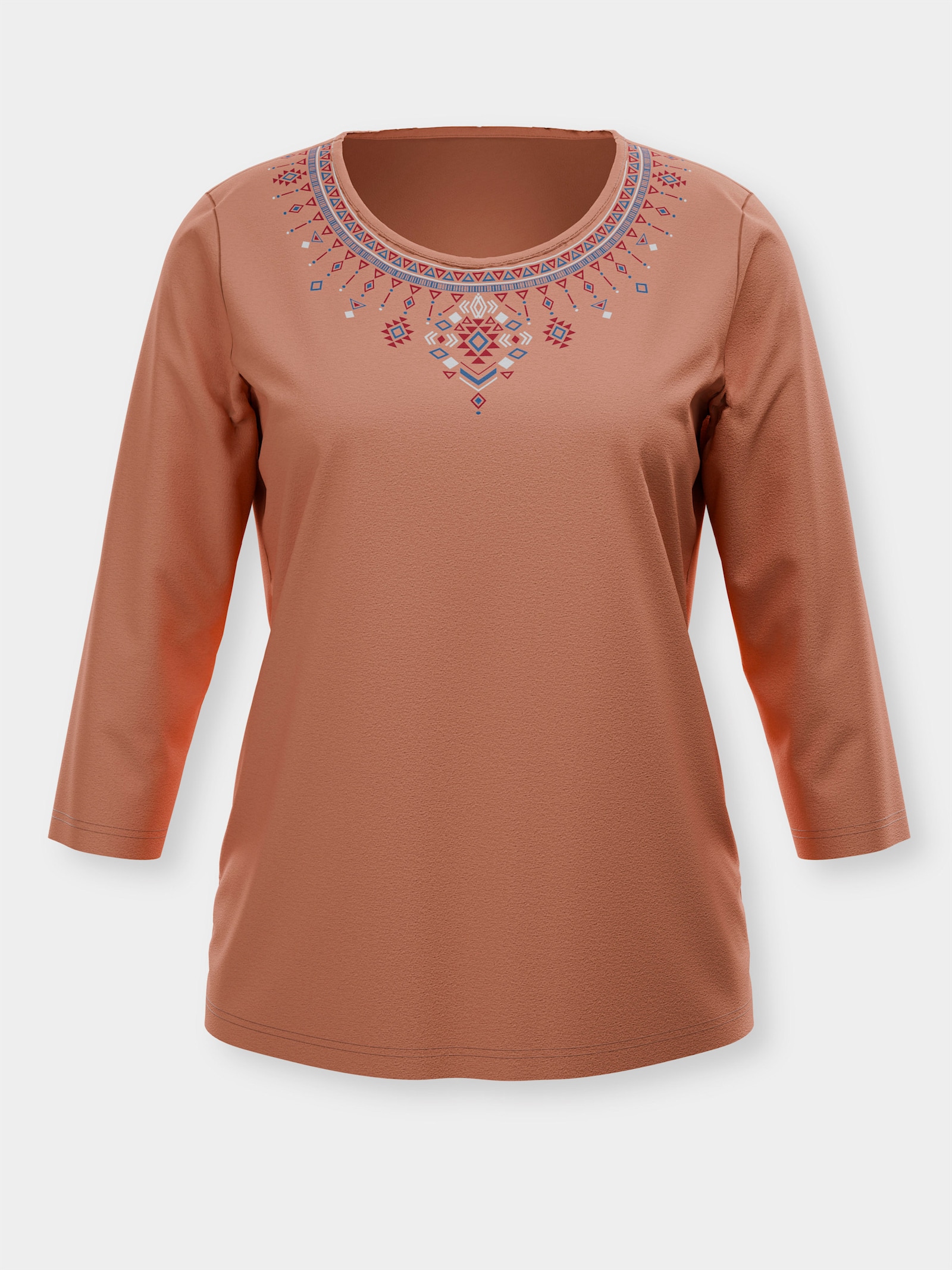 3/4-Arm-Shirt mit platziertem Ethno-Print - papaya-kirsche