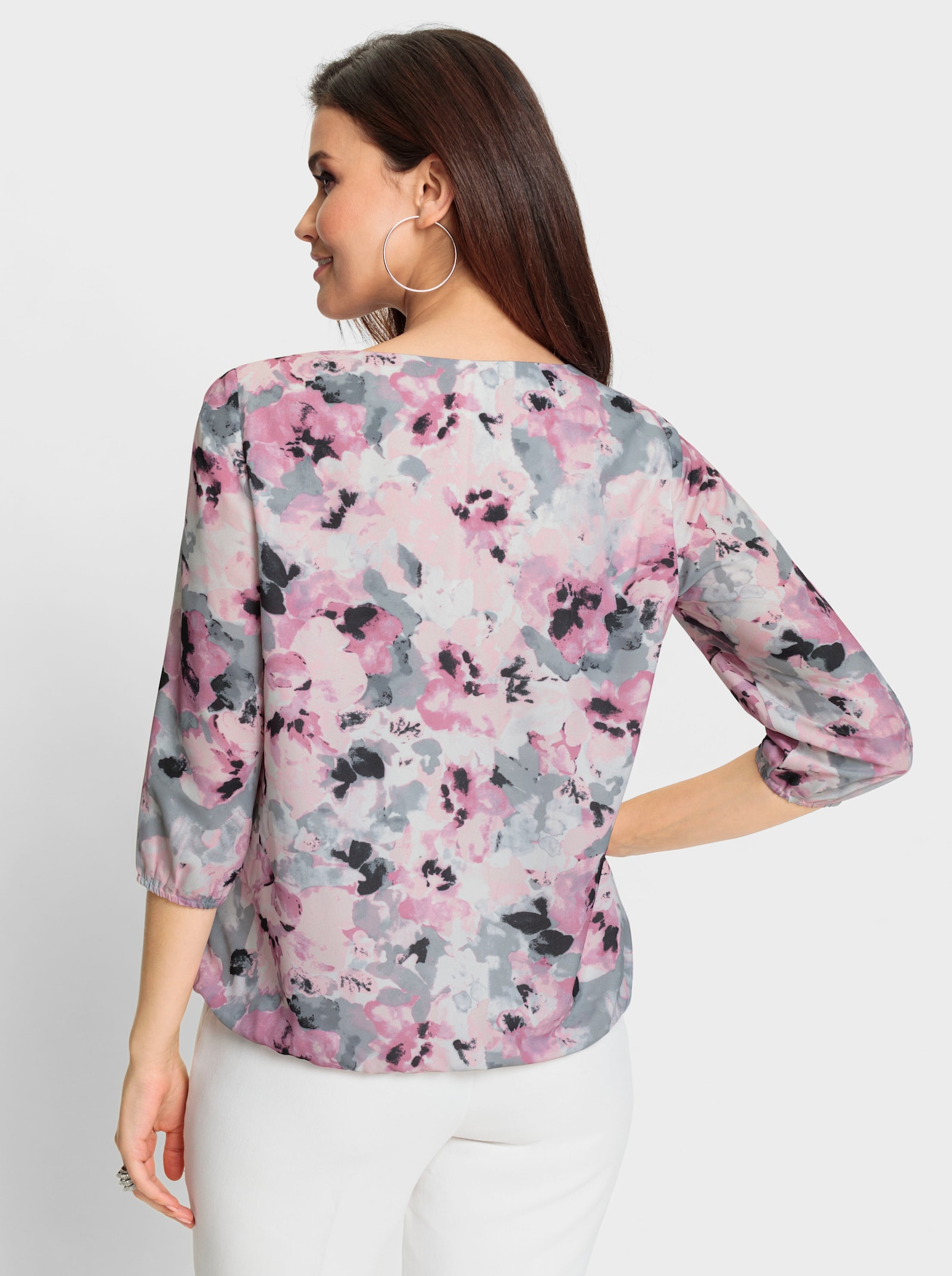 Druckbluse mit Faltenpartie - altrosa-steingrau-bedruckt