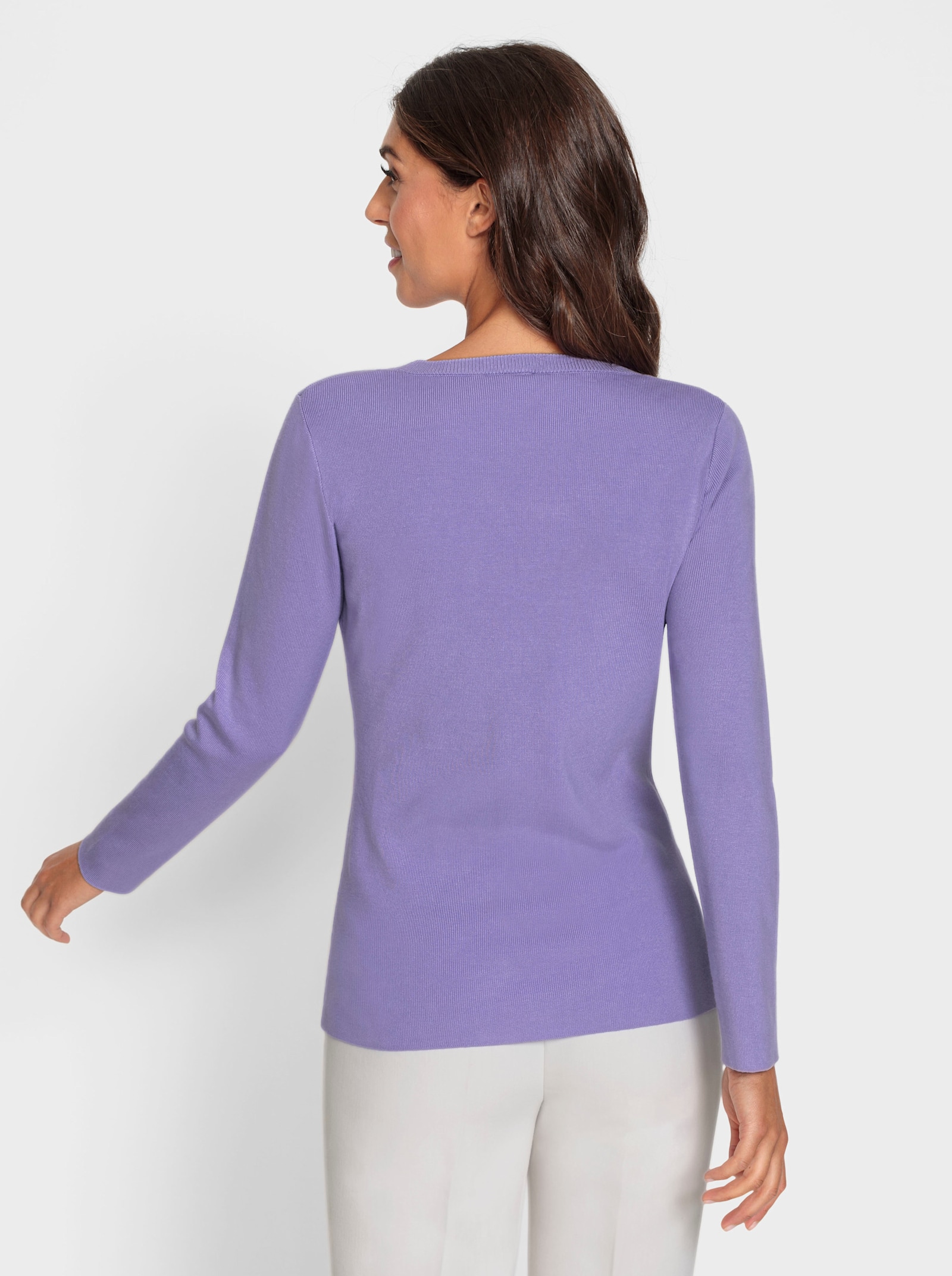 heine Rundhalspullover mit Blütenstickerei - lavendel