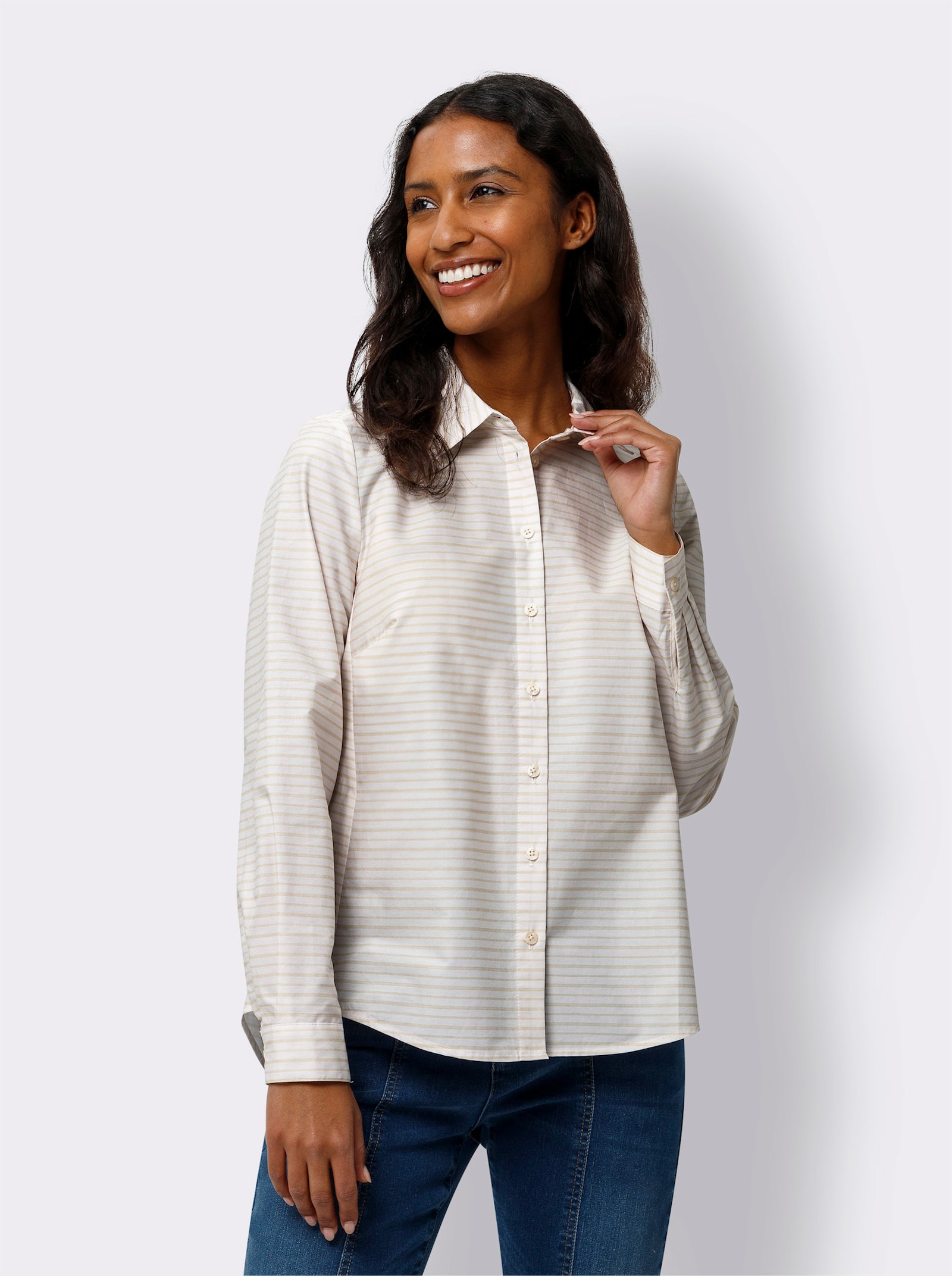 heine Hemdbluse mit Streifen - ecru-sand-gestreift